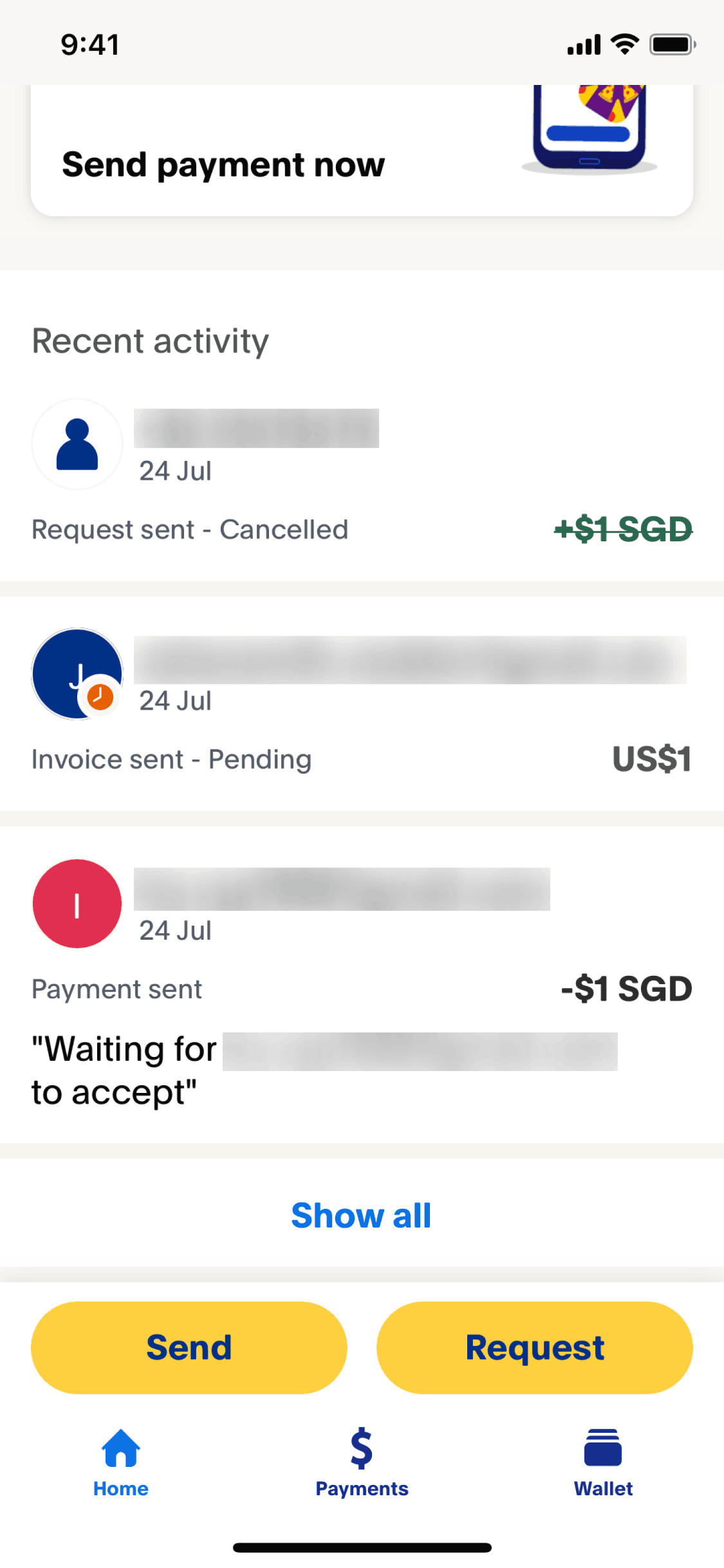 PayPal iOS Finance interface screenshot 1