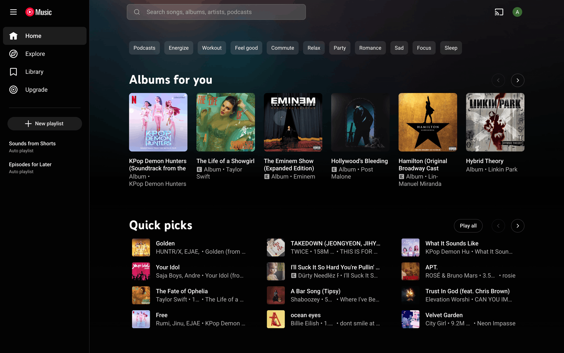YouTube Music Web Music & Audio interface screenshot 2