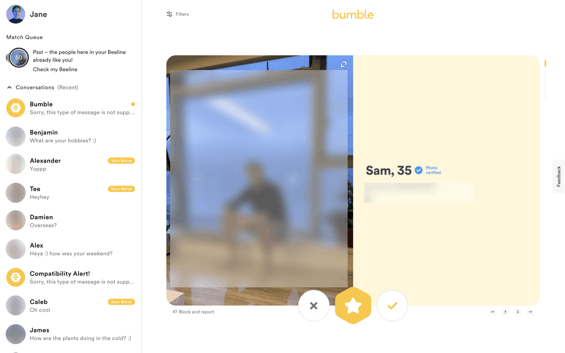 Bumble Web Lifestyle interface screenshot 1