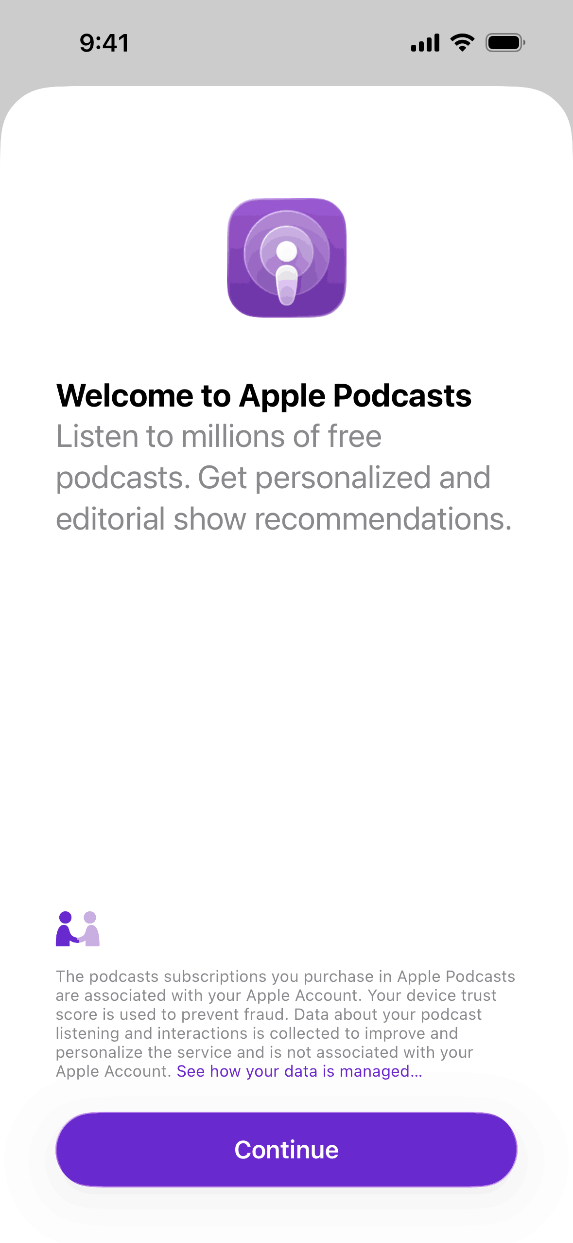 Apple Podcasts iOS Music & Audio interface screenshot 1