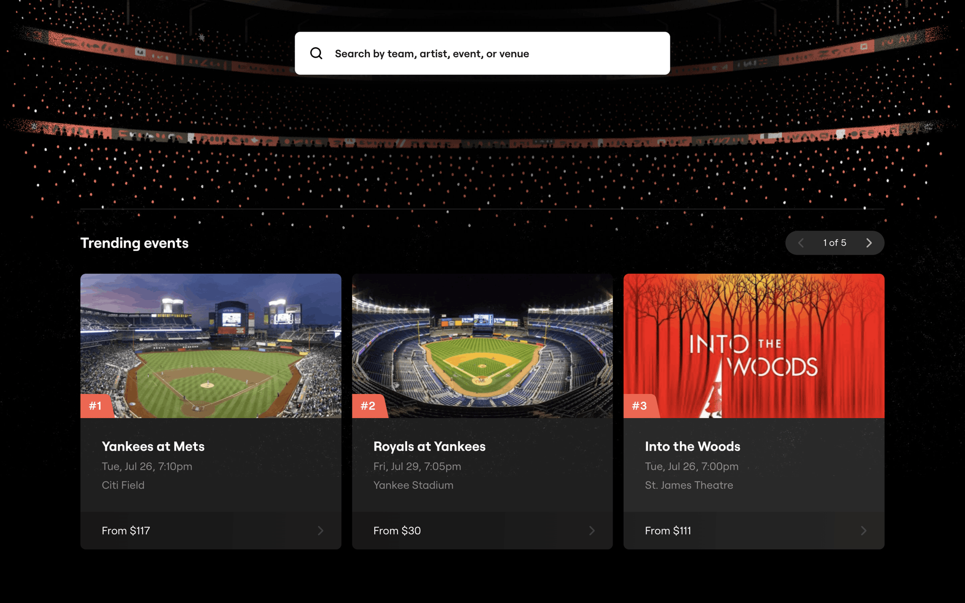 SeatGeek Web Entertainment interface screenshot 2