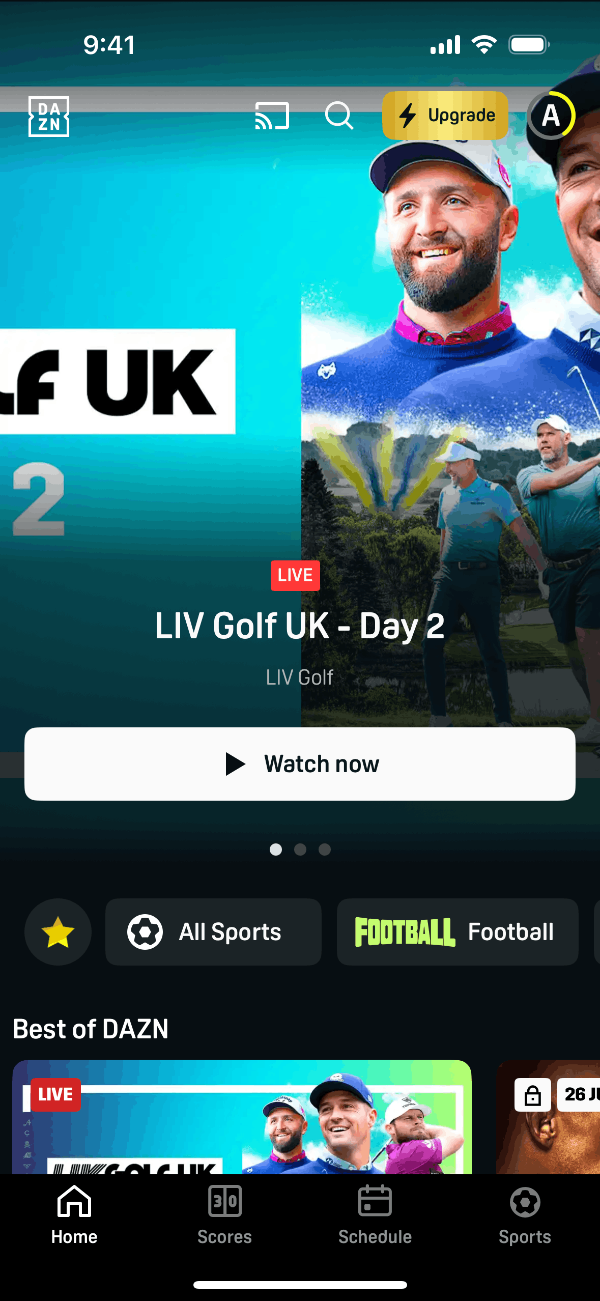 DAZN iOS Sports interface screenshot 1