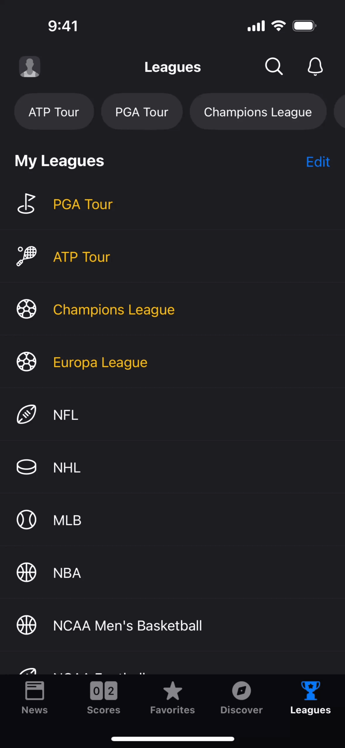 theScore iOS Sports interface screenshot 2