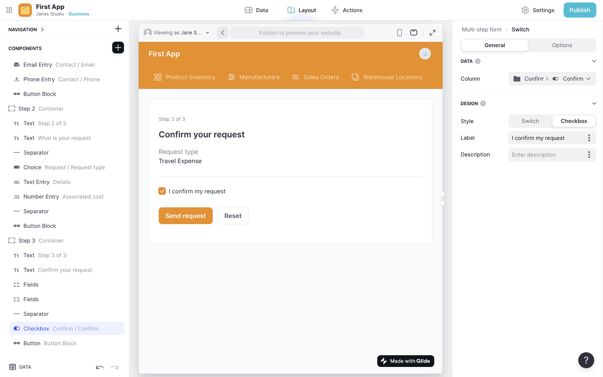 Glide Web Business interface screenshot 1