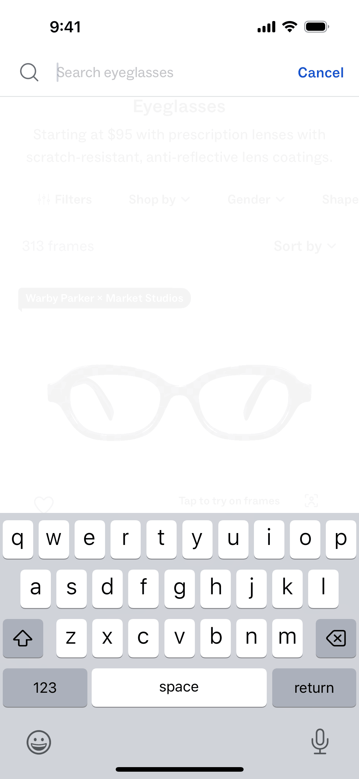 Warby Parker iOS Shopping interface screenshot 4