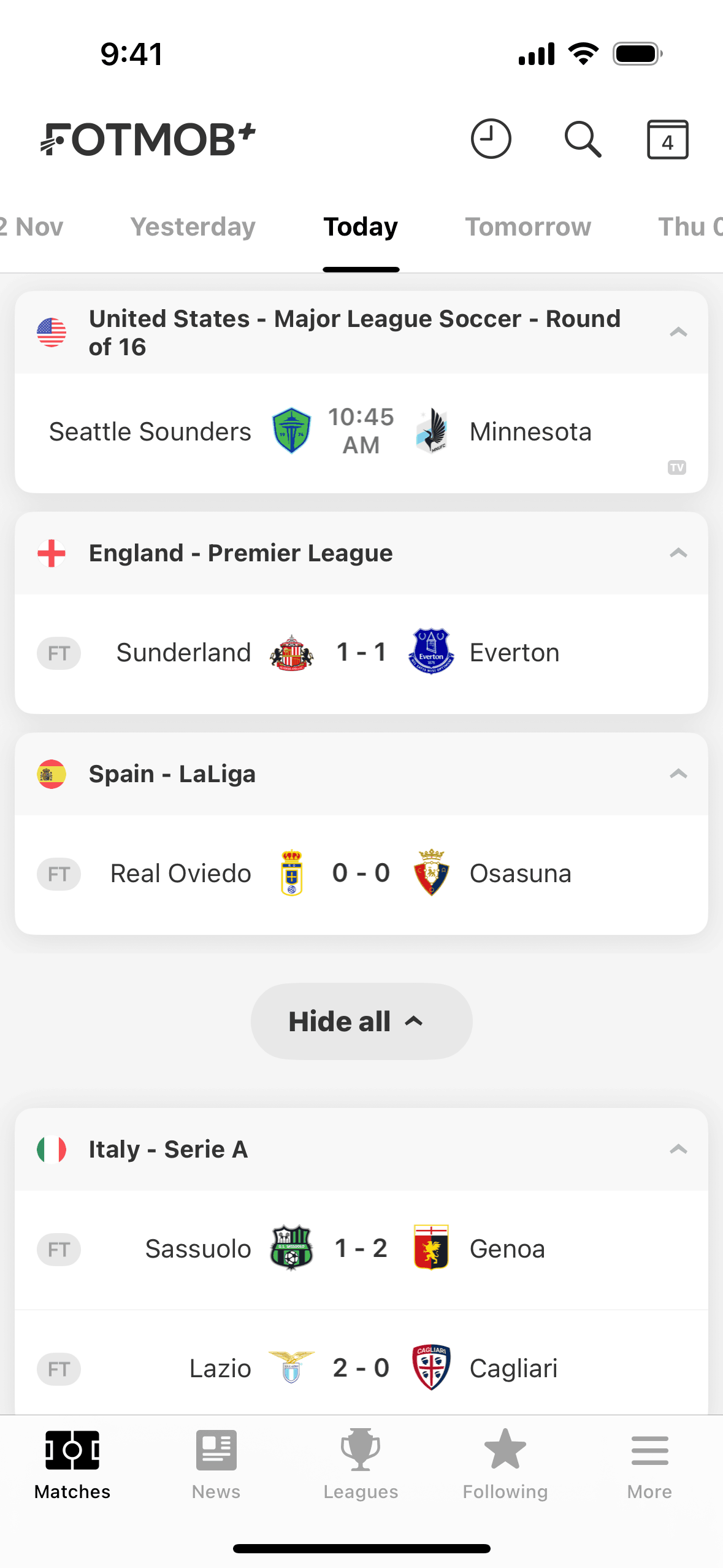 FotMob iOS Sports interface screenshot 1