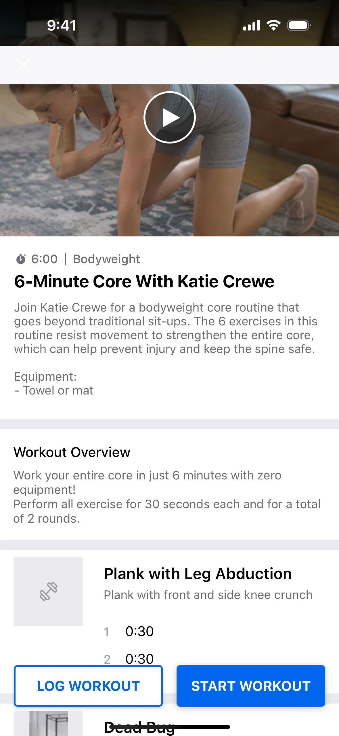 Workout detail on MyFitnessPal (ios) screen 2