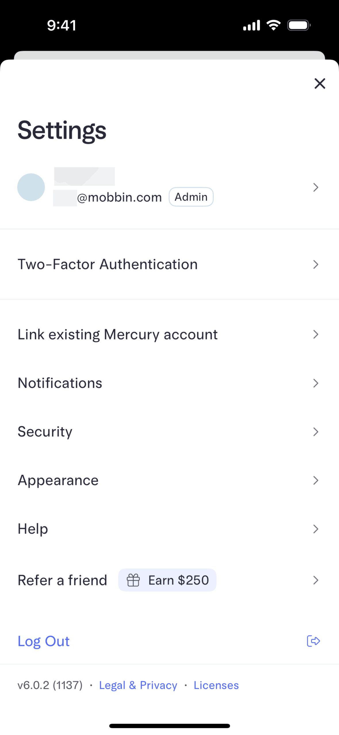 Mercury iOS Finance interface screenshot 10