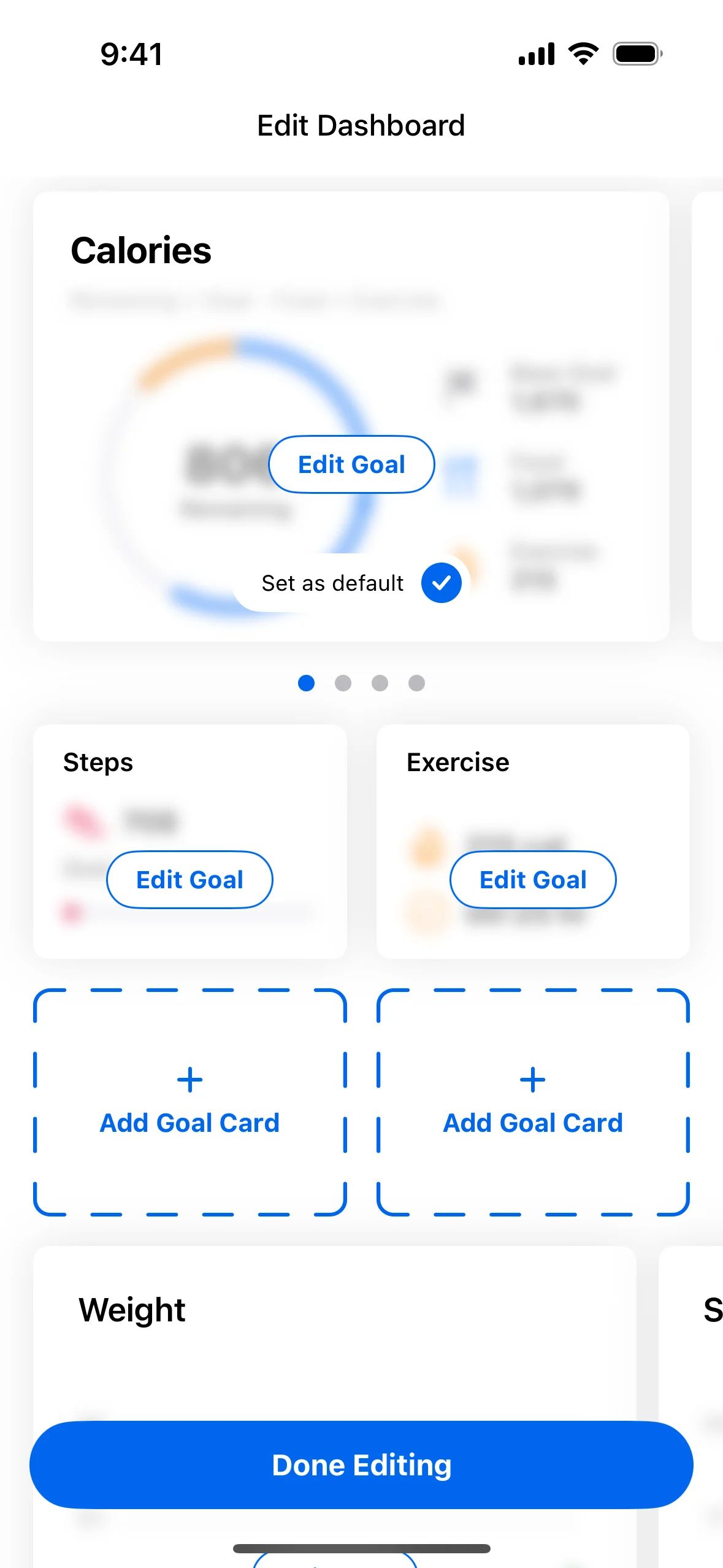 Edit dashboard on MyFitnessPal (ios) screen 2