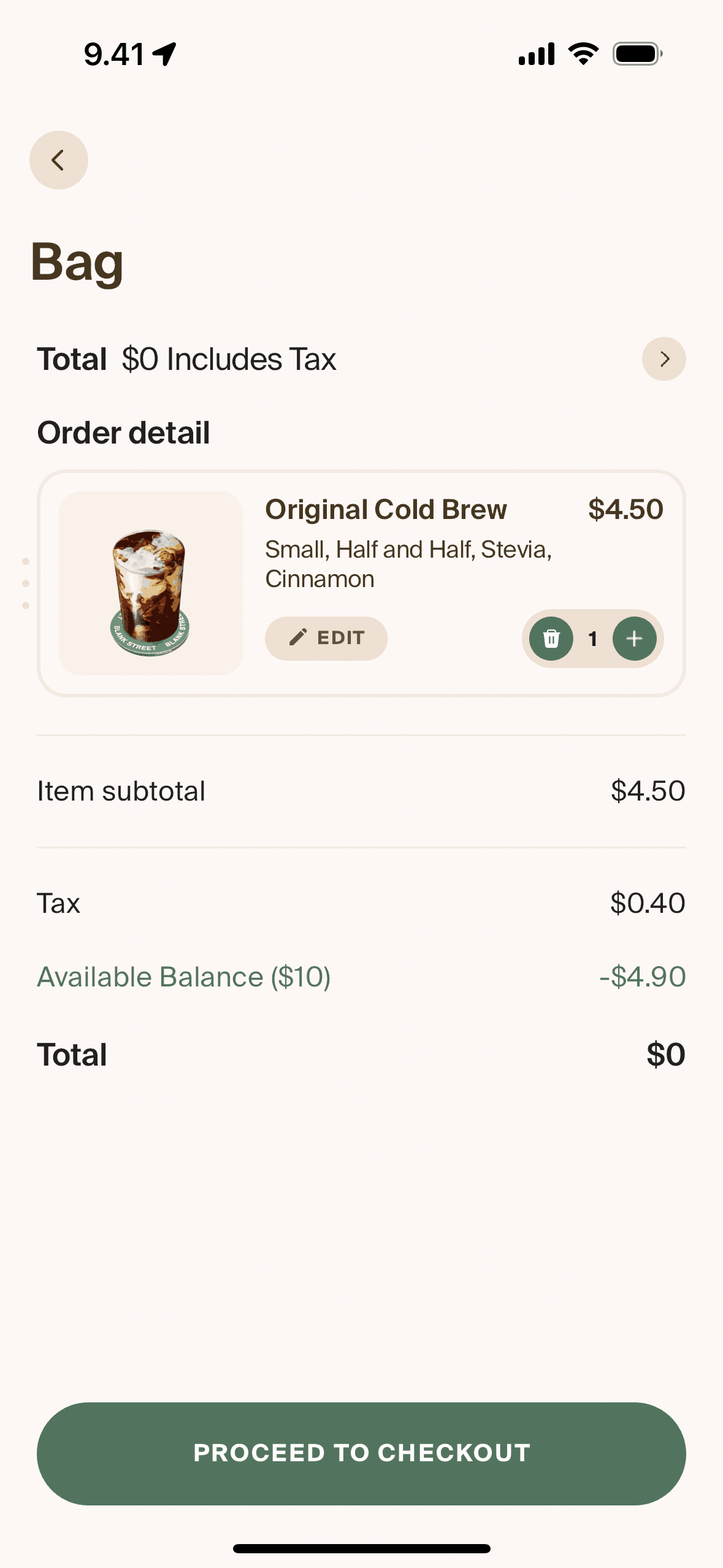 Checking out an order on Blank Street (ios) screen 2