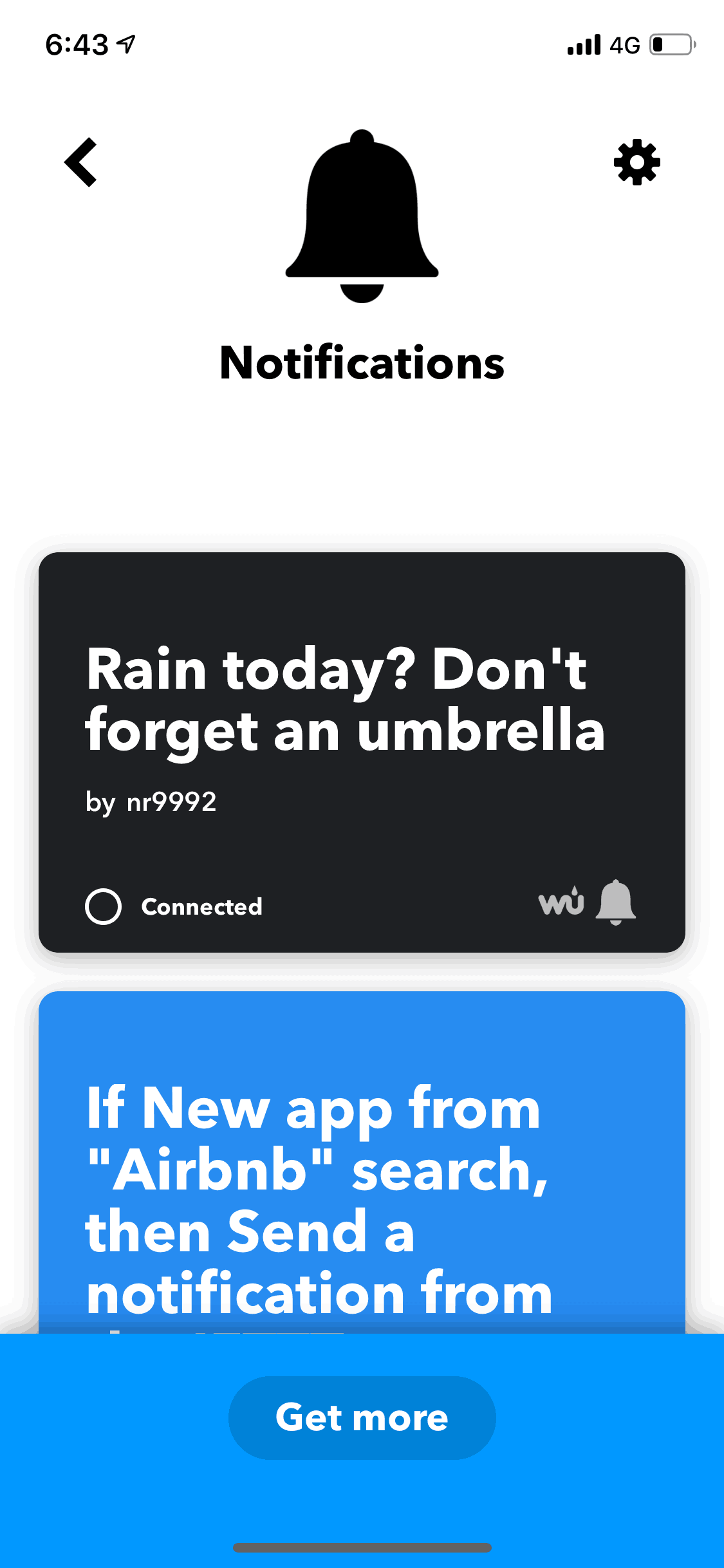 IFTTT iOS Productivity interface screenshot 1