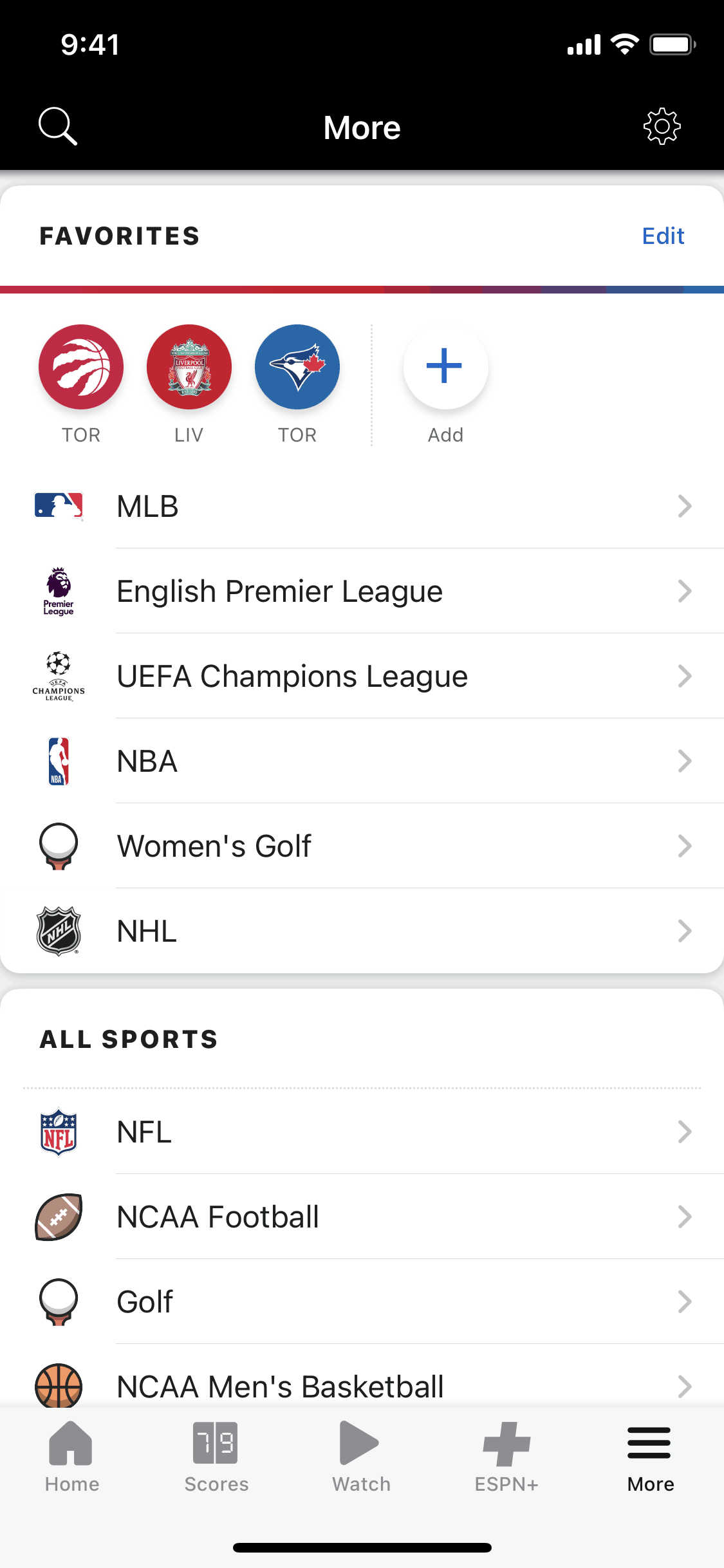 ESPN iOS Sports interface screenshot 4