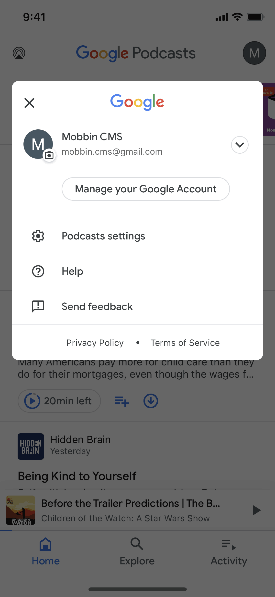 Google Podcasts iOS Entertainment interface screenshot 5