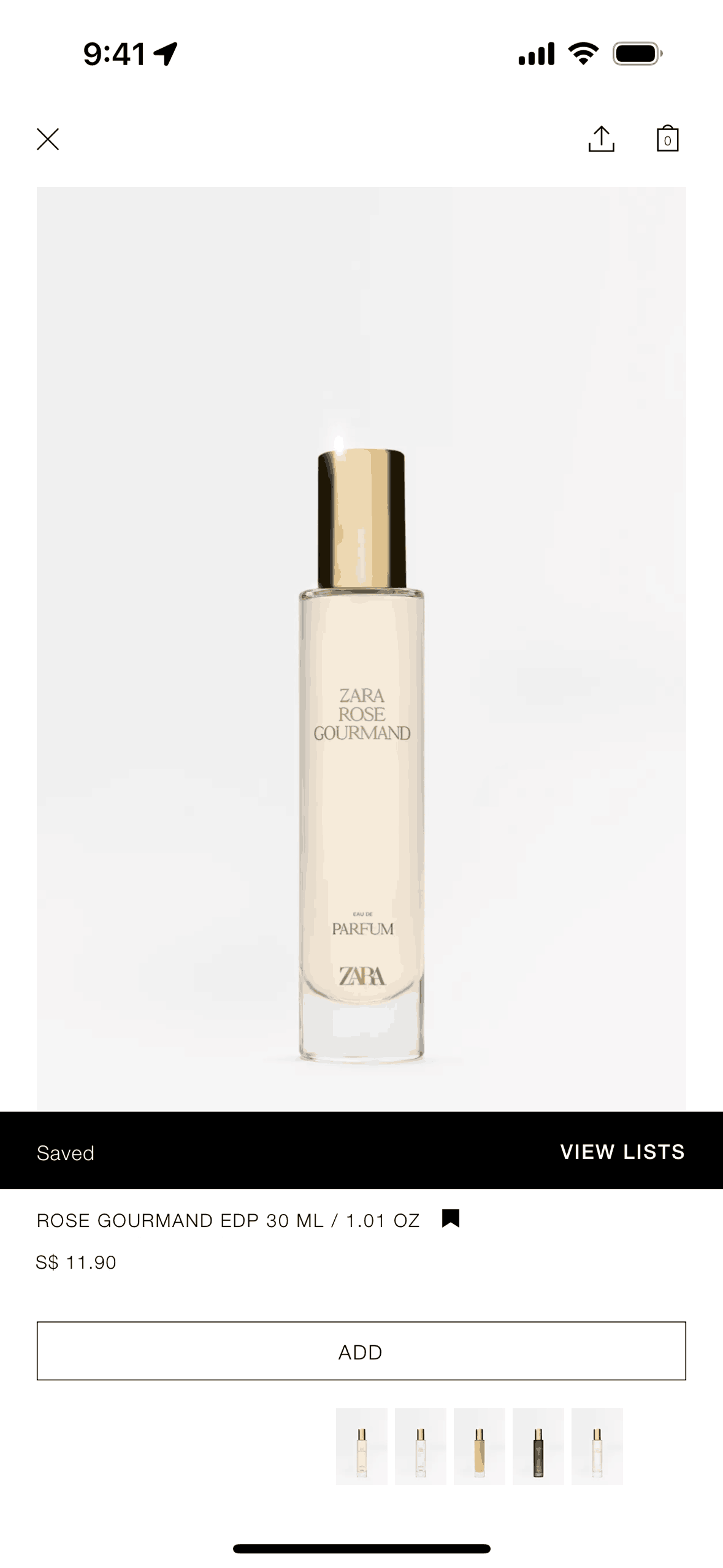 Saving product to list on ZARA (ios) screen 2