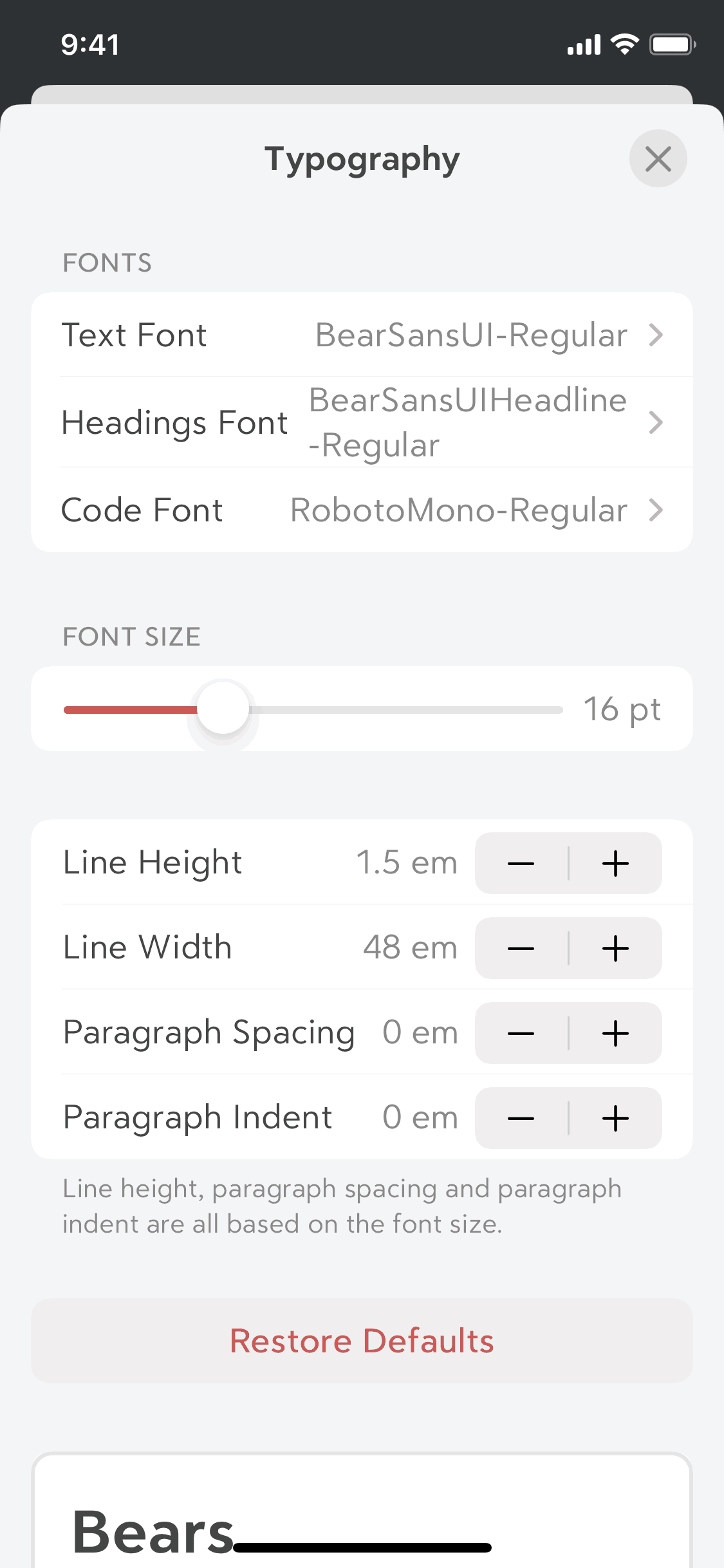 Bear iOS Productivity interface screenshot 16