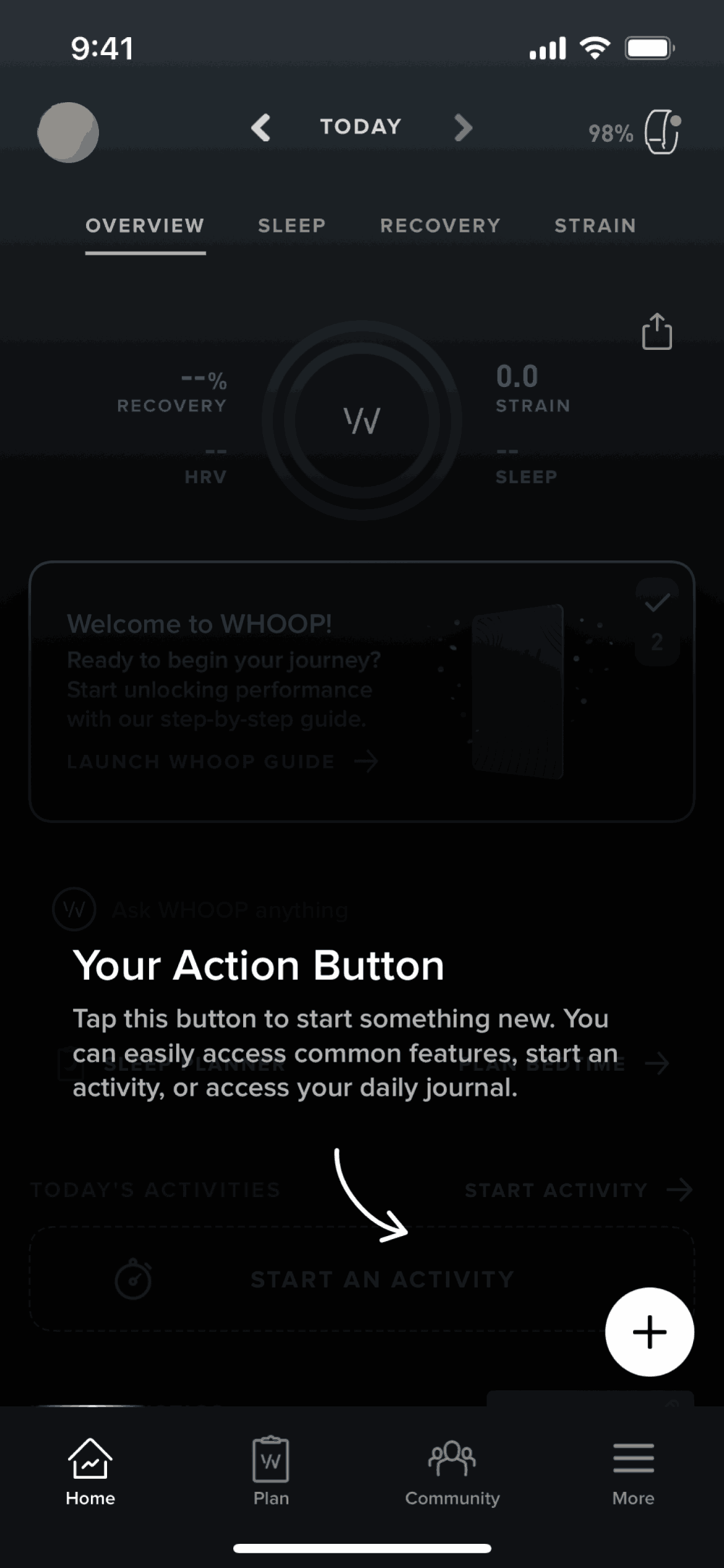 Home  on WHOOP (ios) screen 2