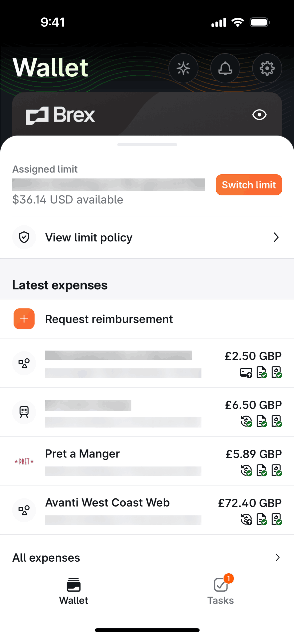 Brex iOS Business interface screenshot 1