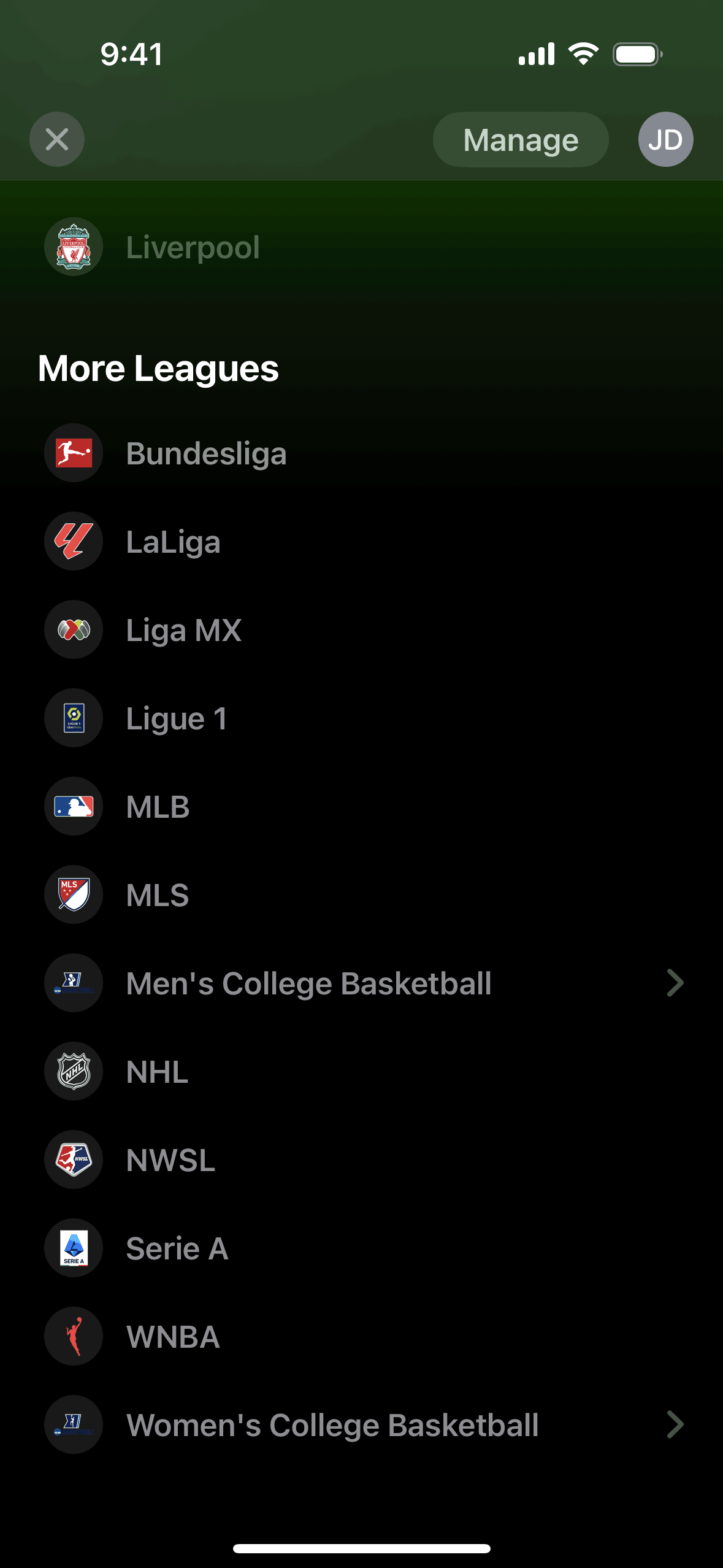 Apple Sports iOS Sports interface screenshot 17