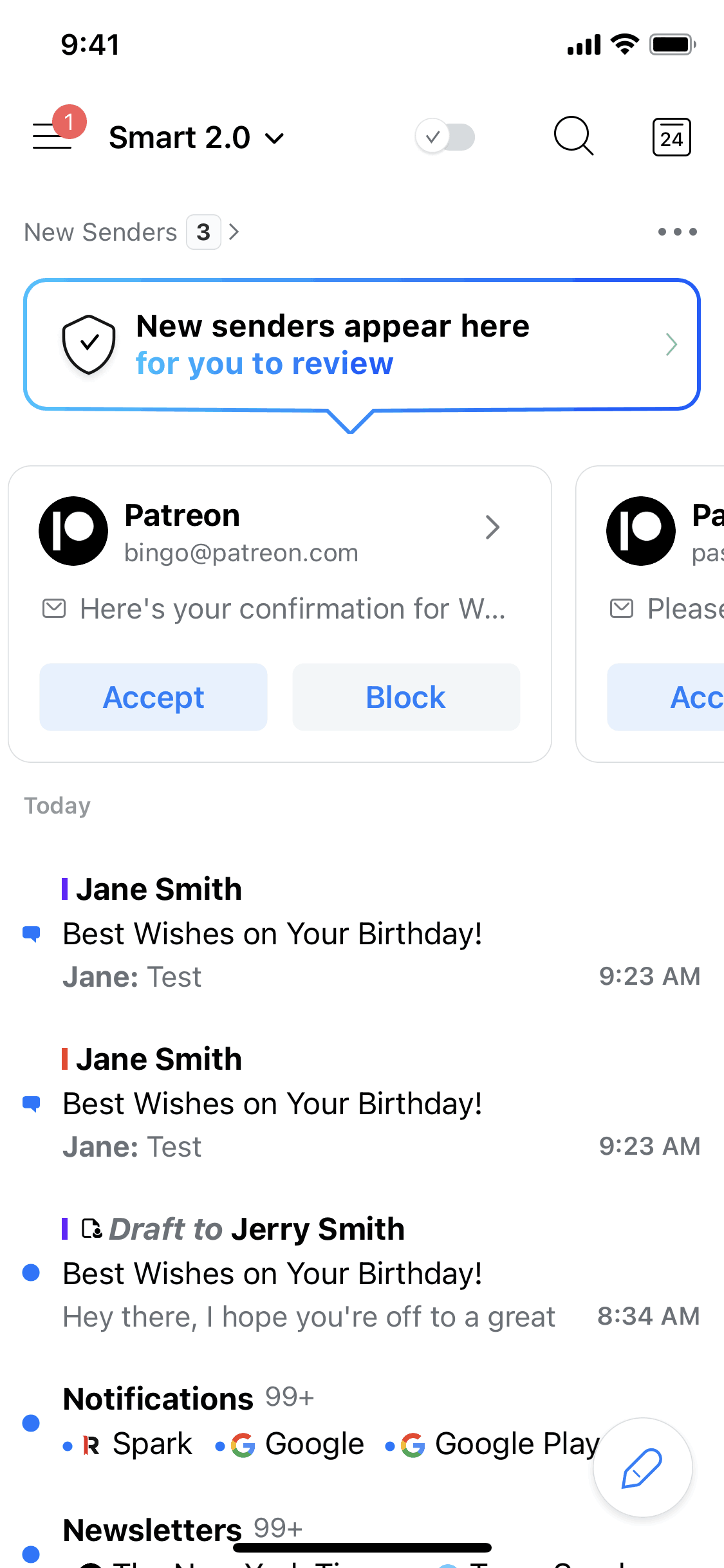 Spark Mail iOS AI interface screenshot 1