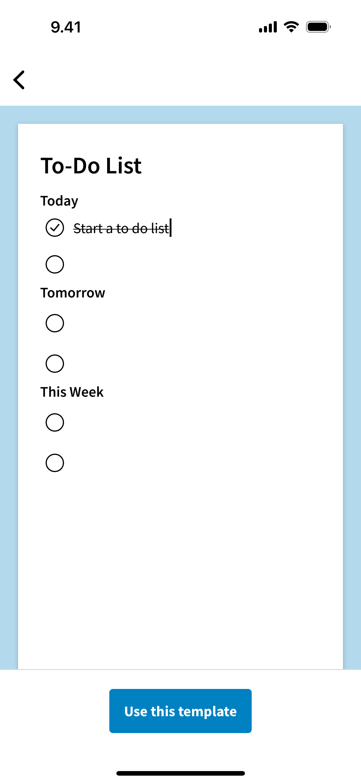 Using a template on Evernote (ios) screen 2