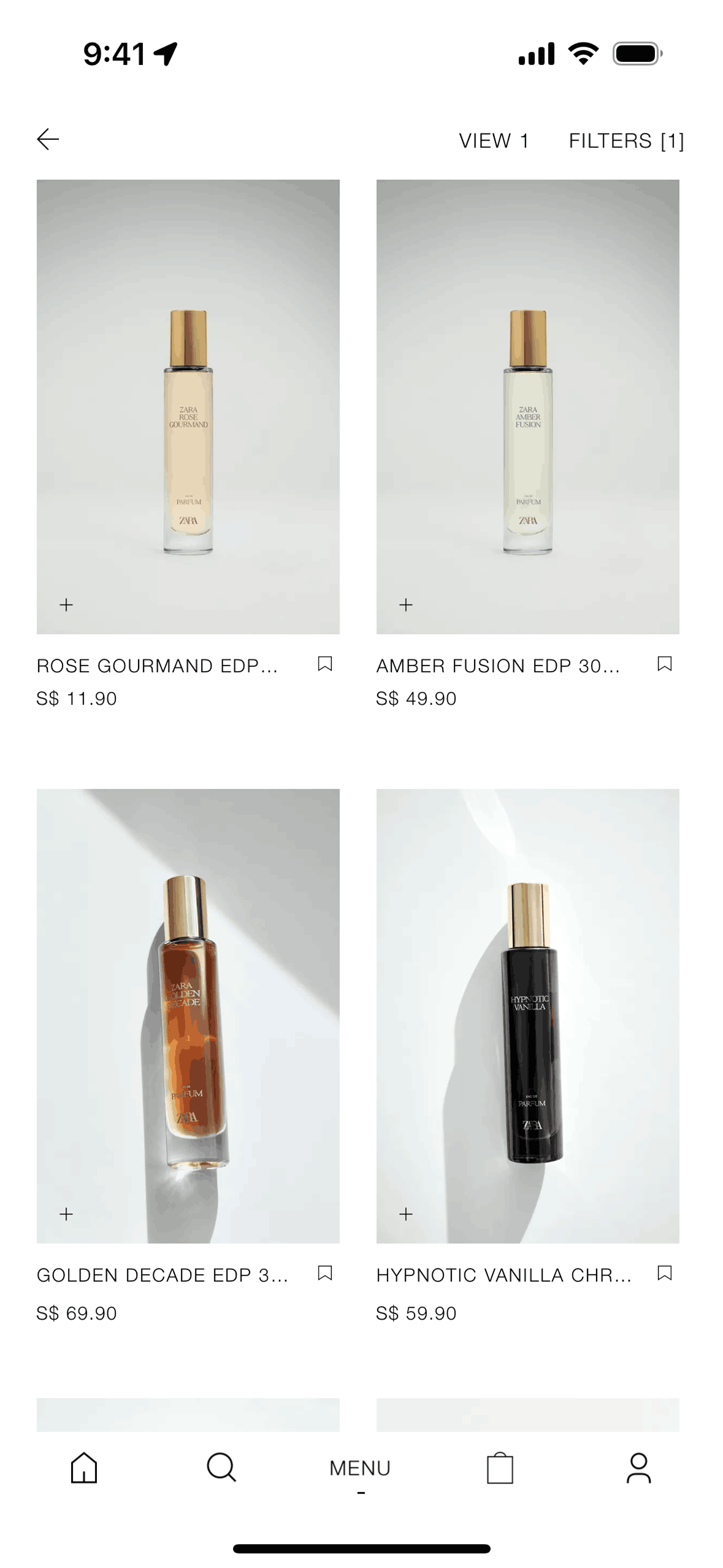 Filtering collection on ZARA (ios) screen 5