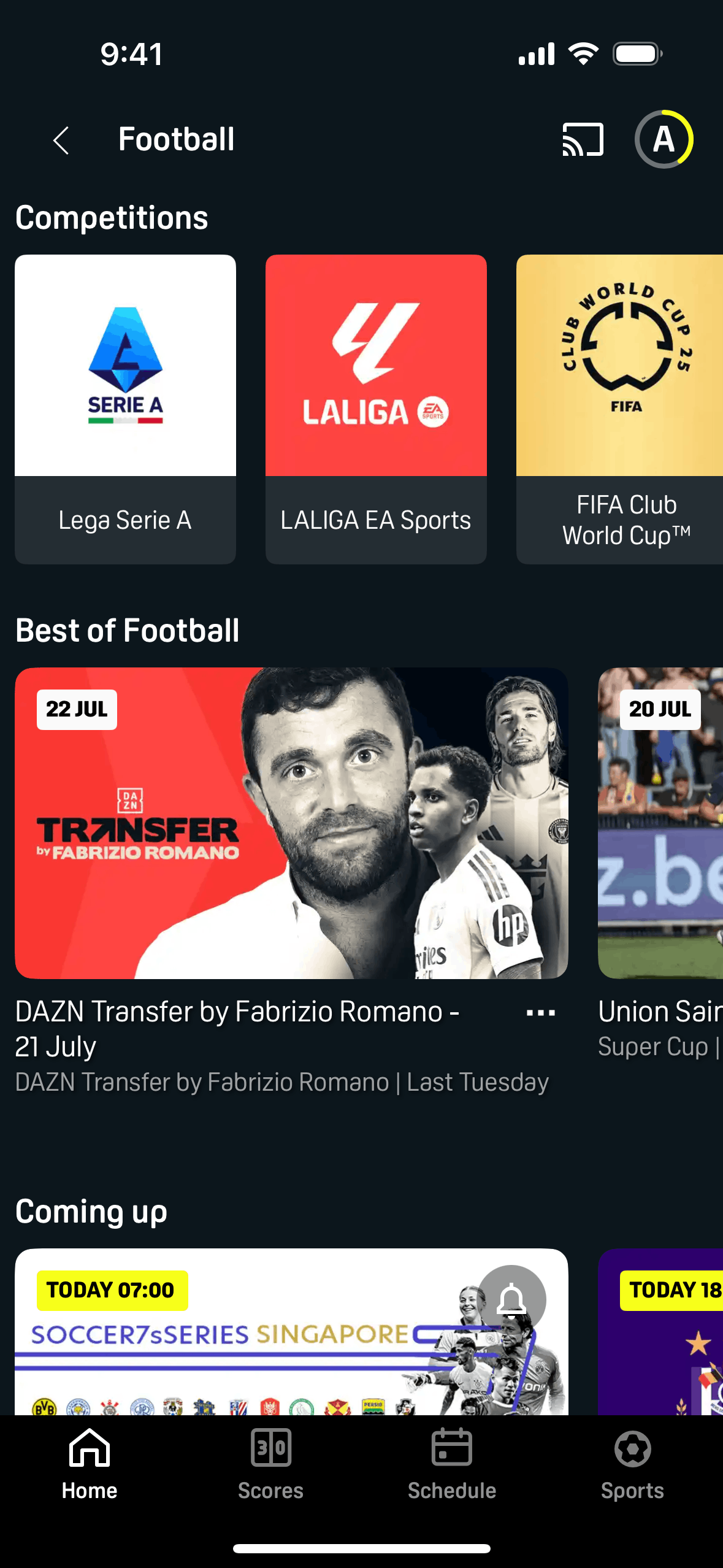DAZN iOS Sports interface screenshot 2
