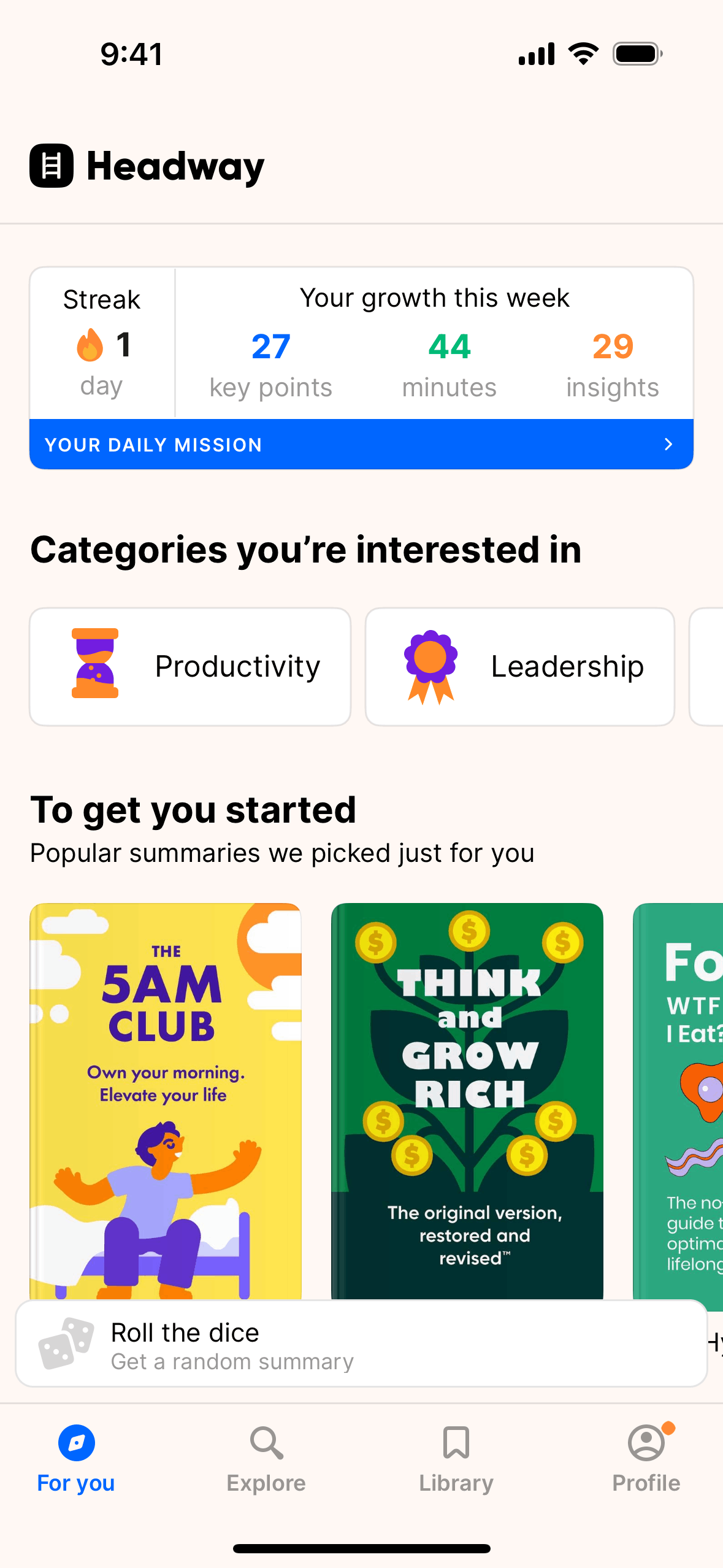 Headway iOS Education interface screenshot 2
