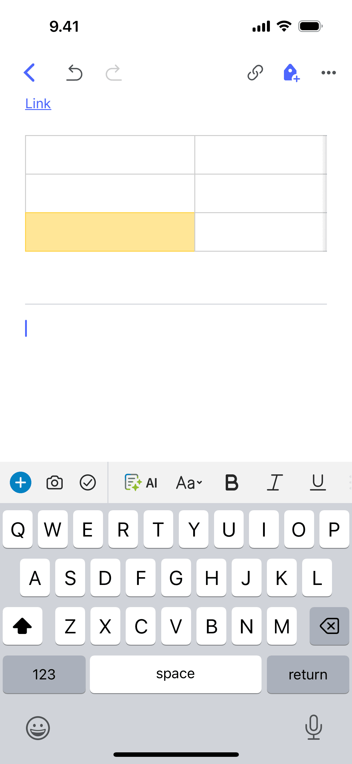 Adding a divider on Evernote (ios) screen 2