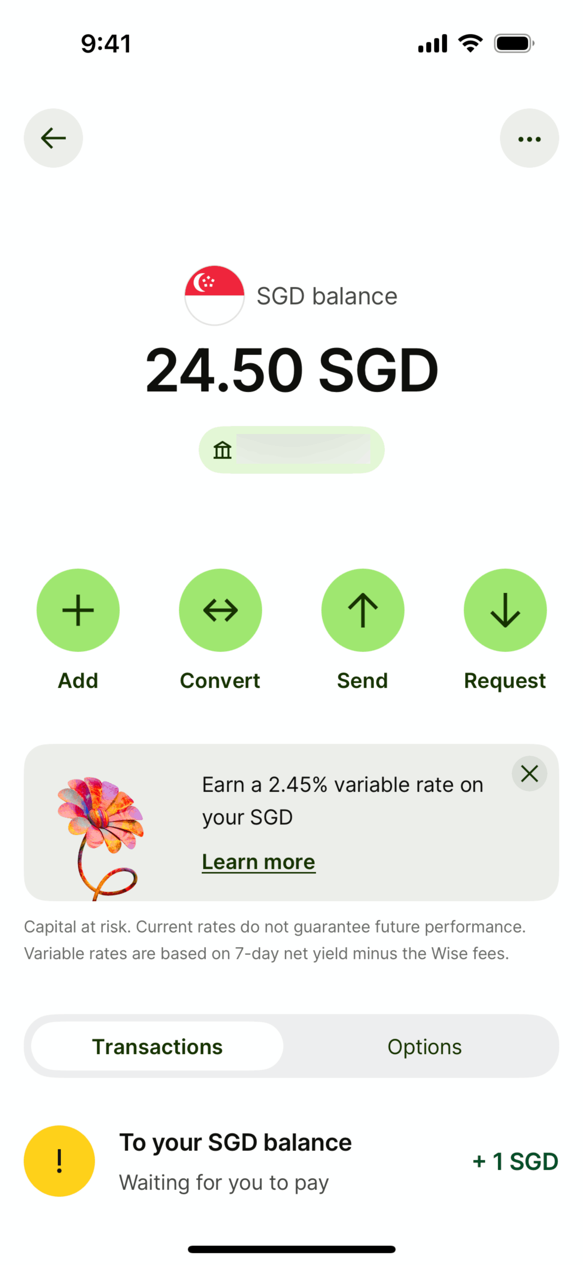 Wise iOS Finance interface screenshot 1