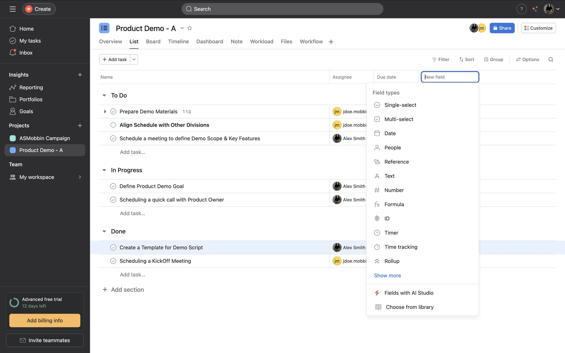 Asana Web Business interface screenshot 24