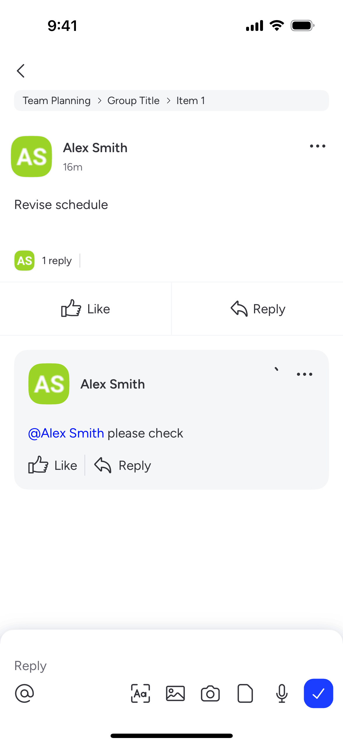monday.com iOS Collaboration interface screenshot 1