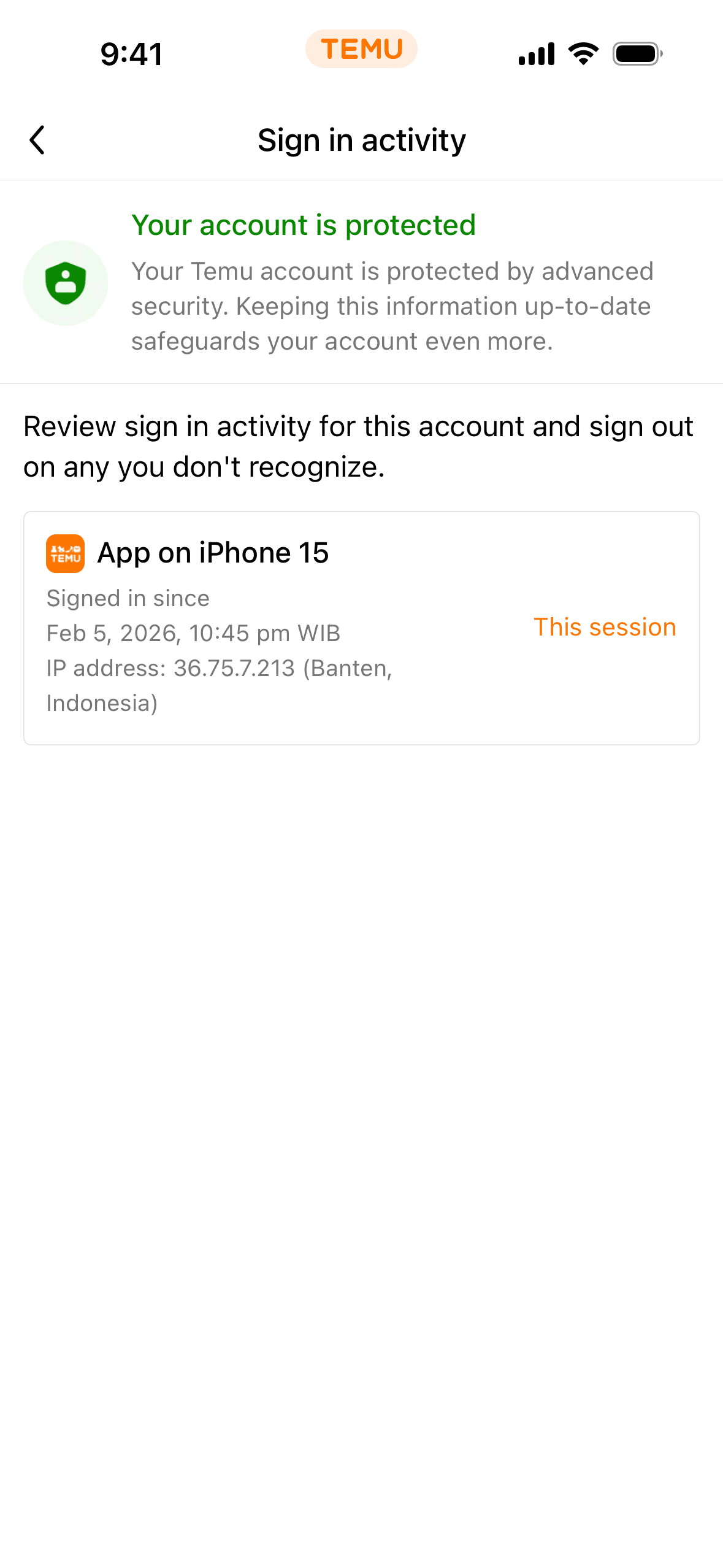 Temu iOS Shopping interface screenshot 9