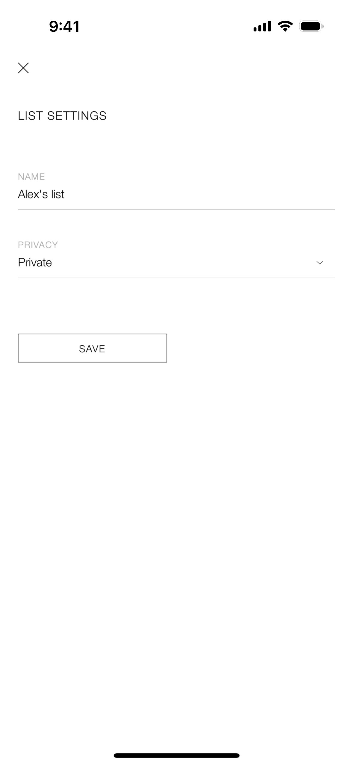 Changing list settings on ZARA (ios) screen 2