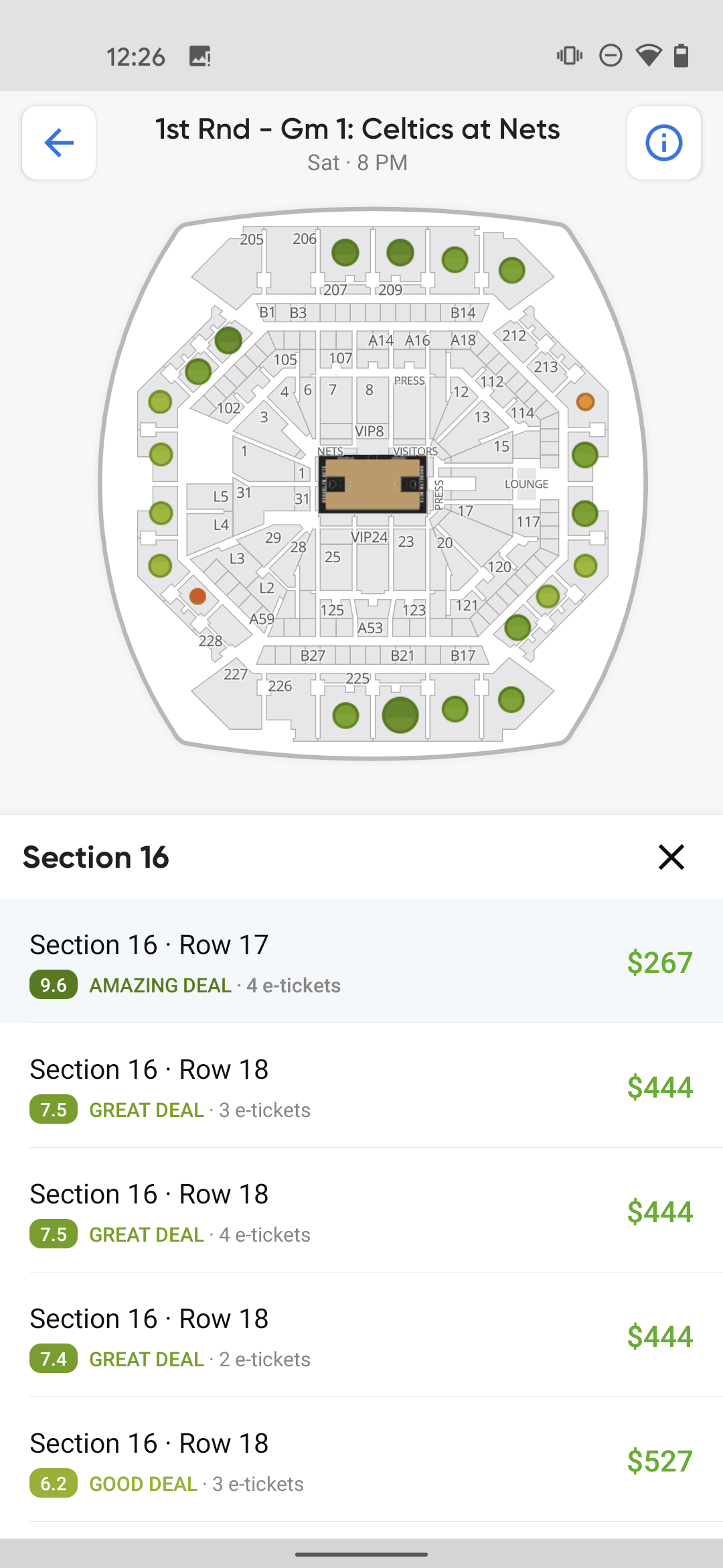 SeatGeek Android Entertainment interface screenshot 1