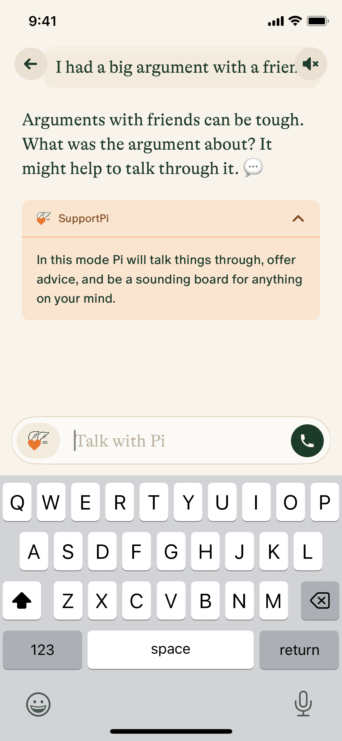 Pi iOS AI interface screenshot 22