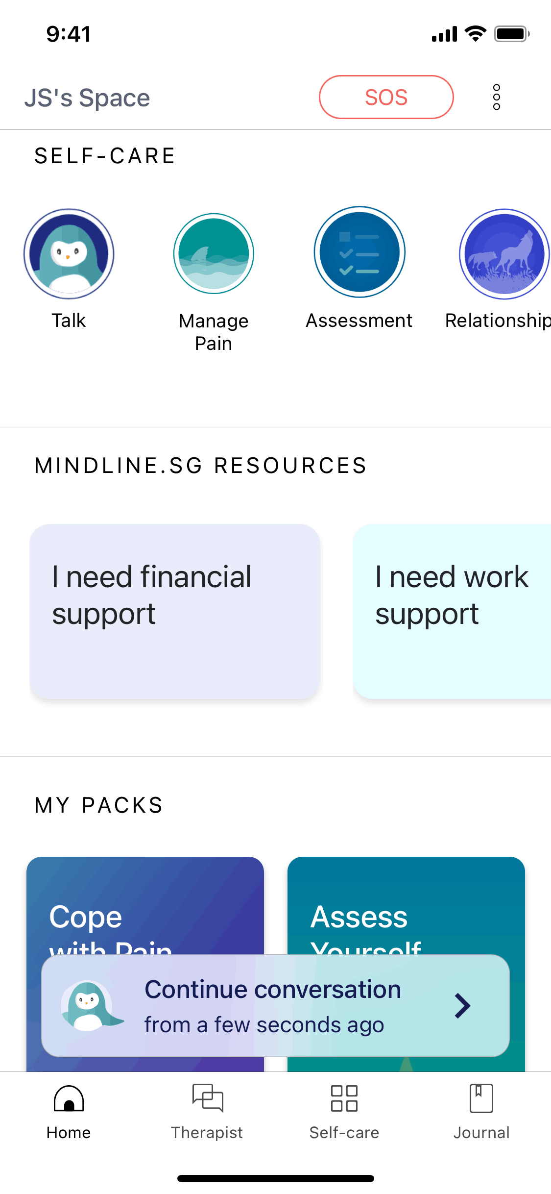 Wysa iOS AI interface screenshot 1