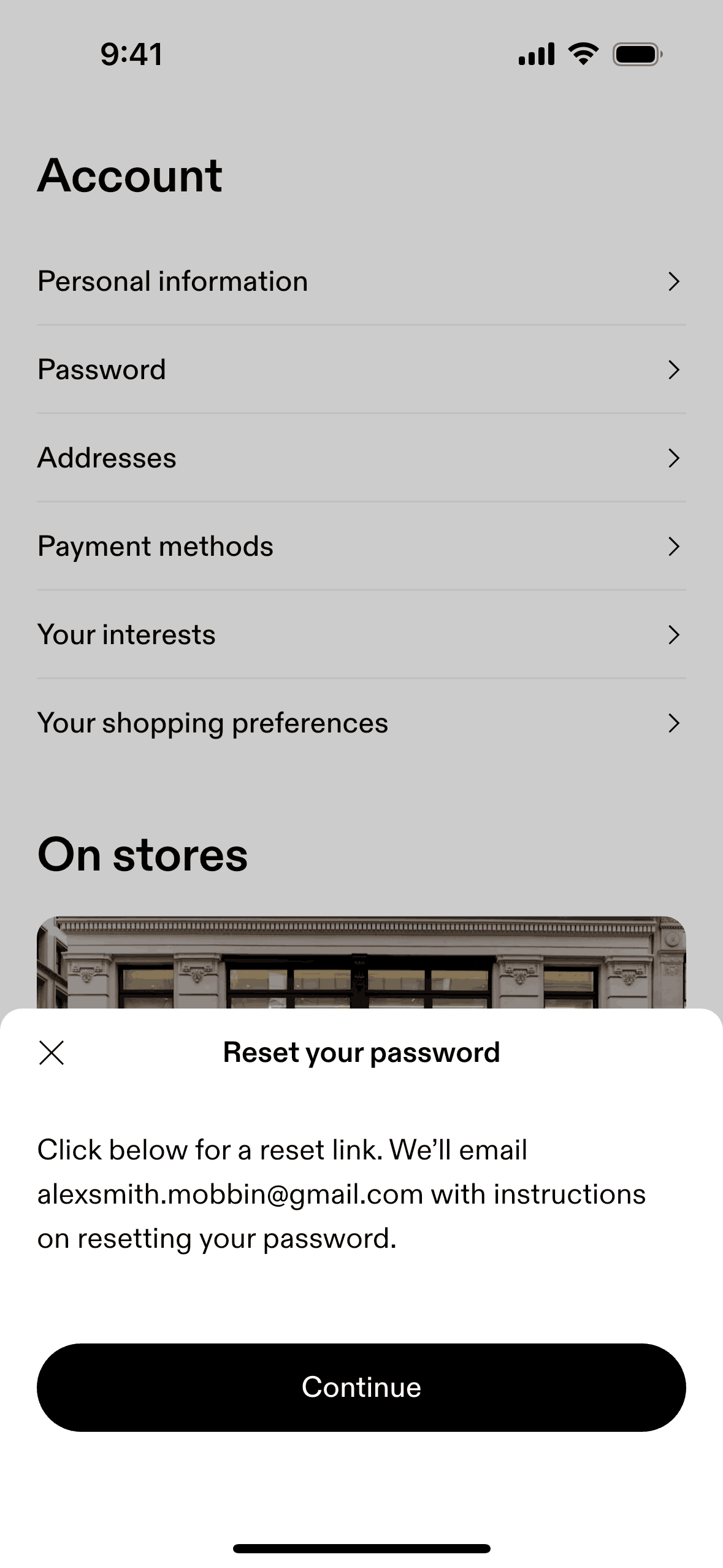 Reset password on On (ios) screen 2