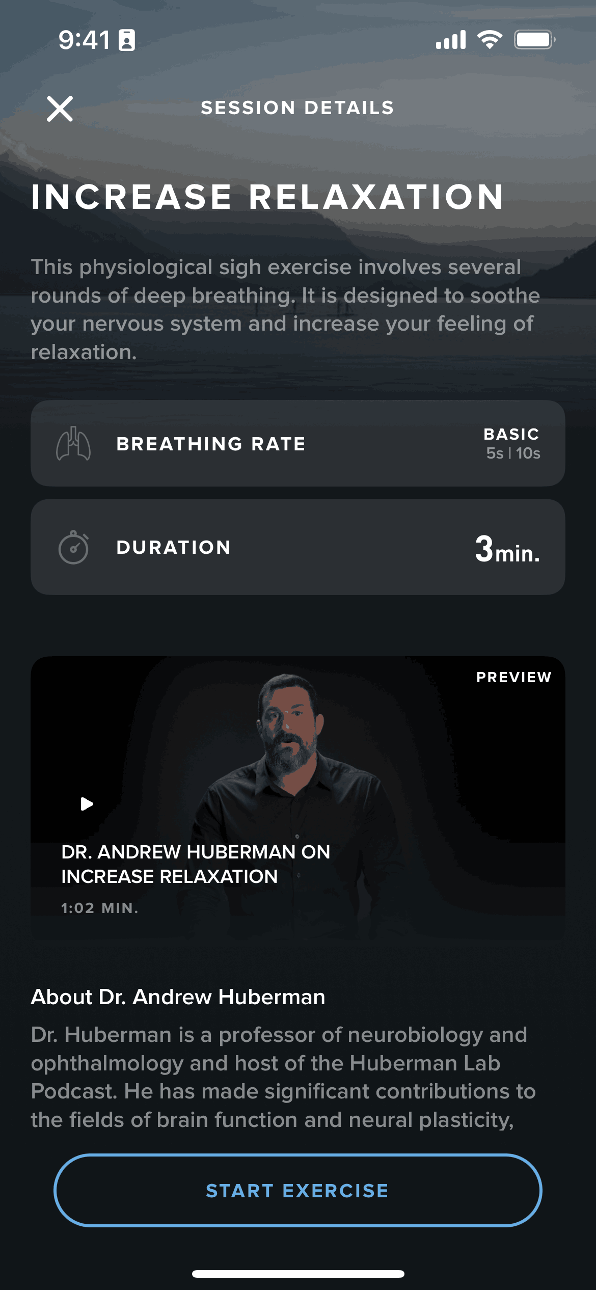 Starting a guided breathing exercise on WHOOP (ios) screen 2