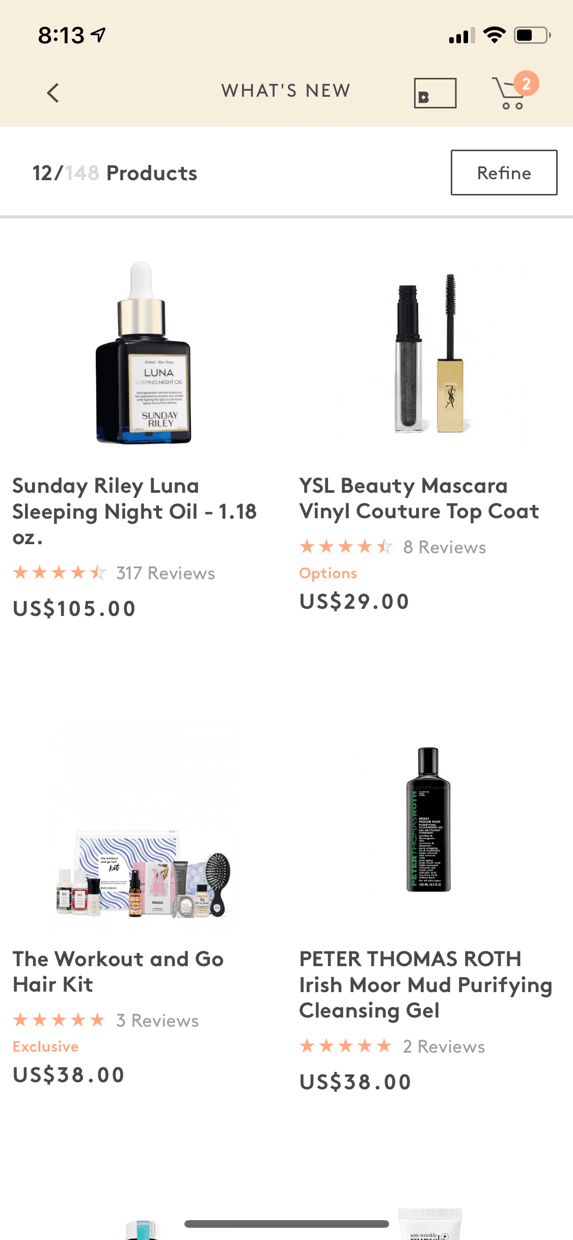 Birchbox iOS Shopping interface screenshot 1
