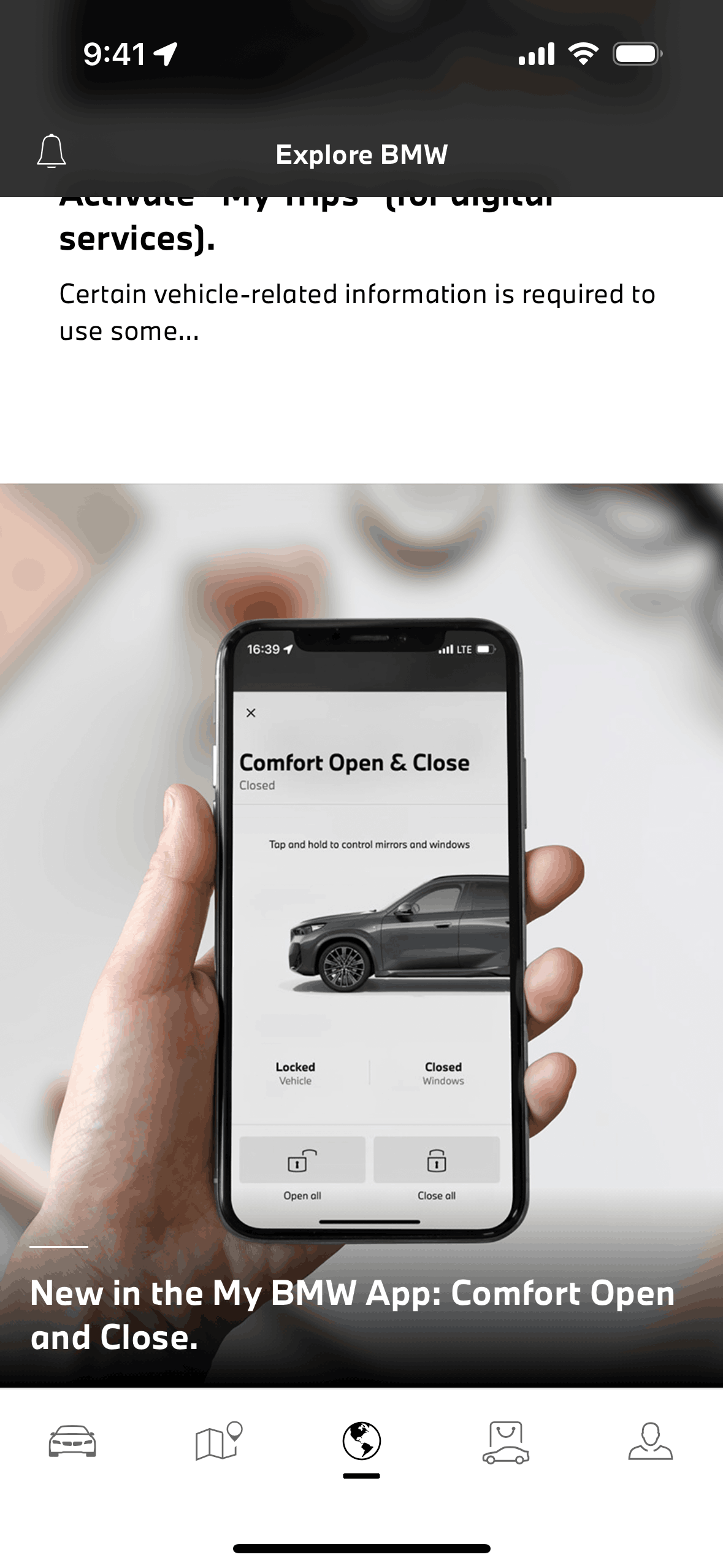 My BMW iOS Travel & Transportation interface screenshot 1