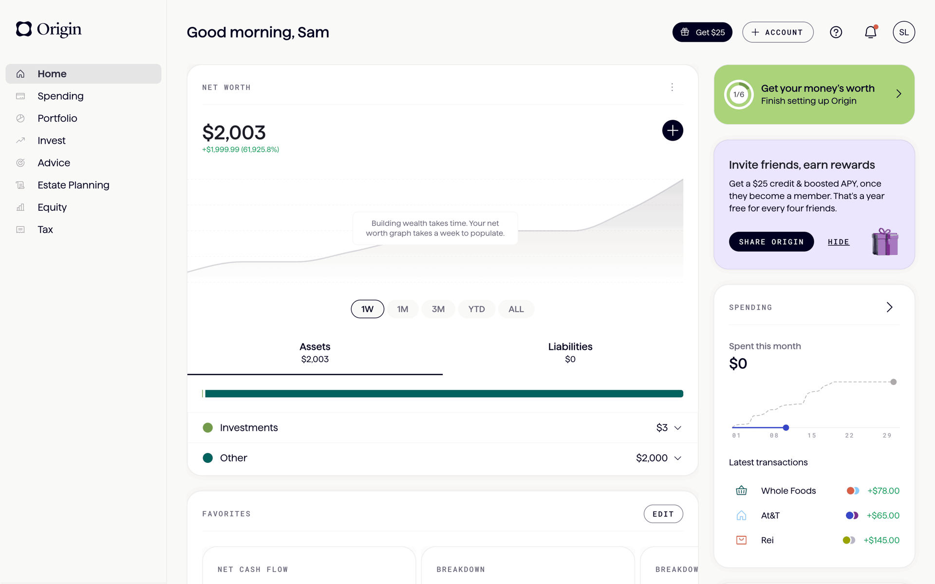Origin Web Finance interface screenshot 1