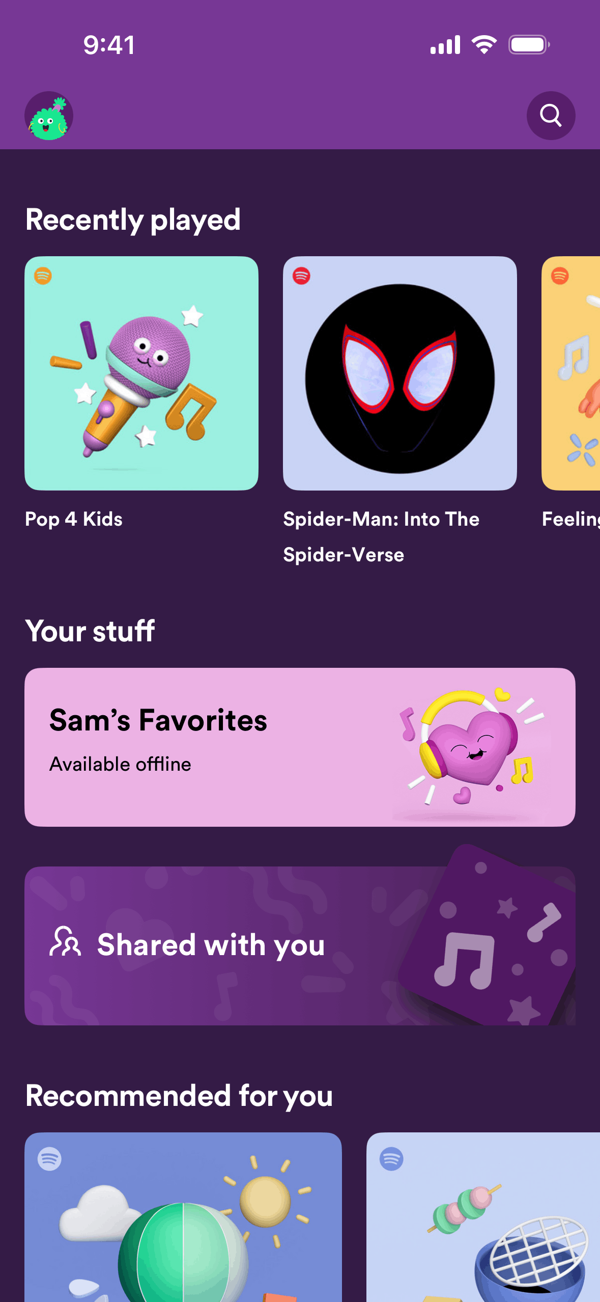 Spotify Kids iOS Music & Audio interface screenshot 1