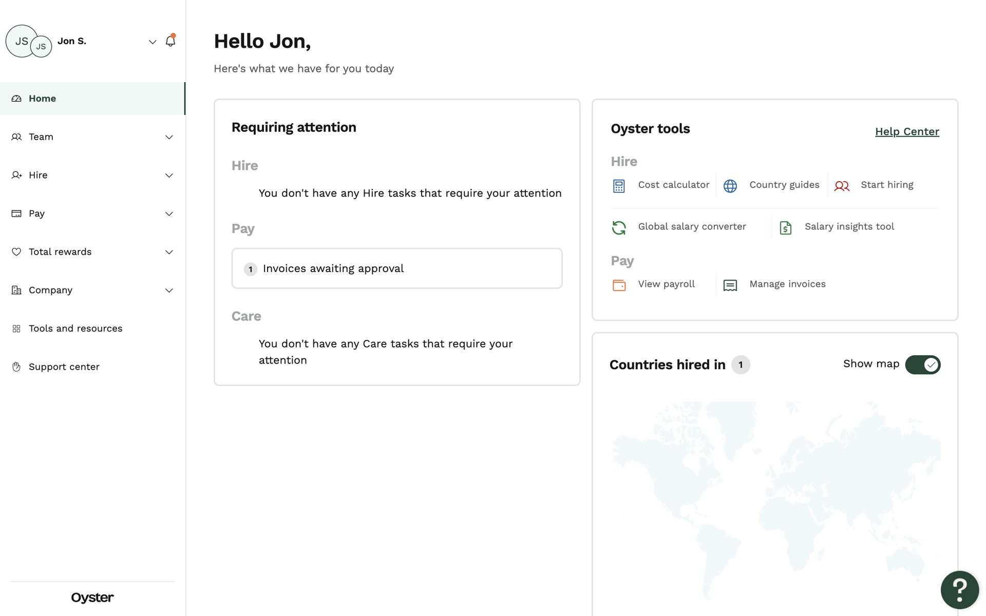 Oyster Web Business interface screenshot 1