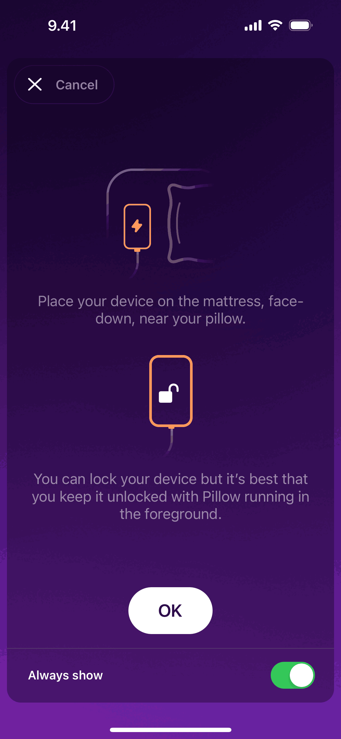Pillow iOS Health & Fitness interface screenshot 7