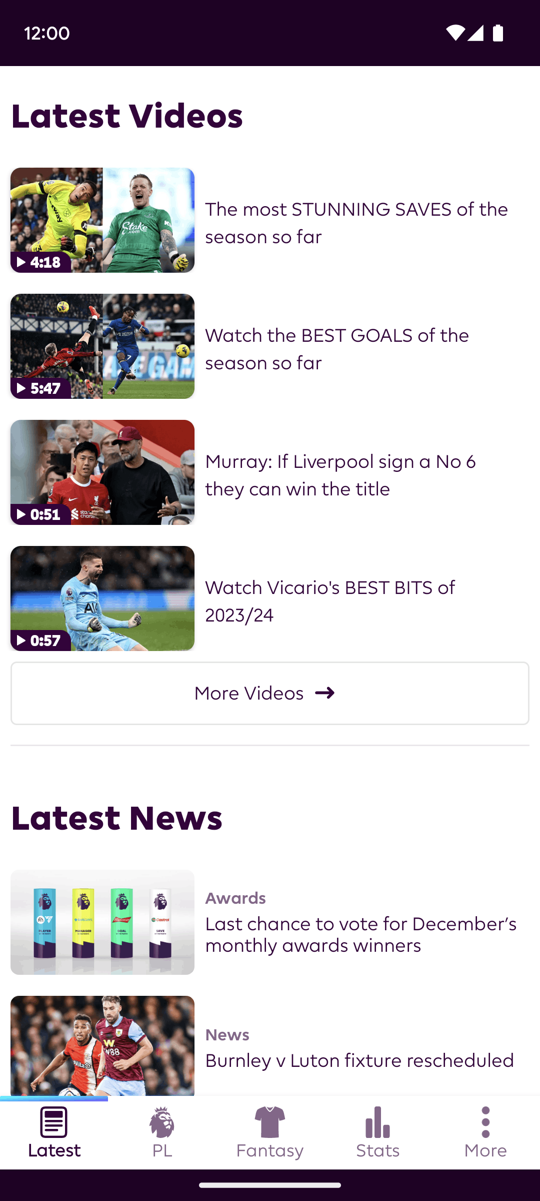 Premier League Android Sports interface screenshot 3