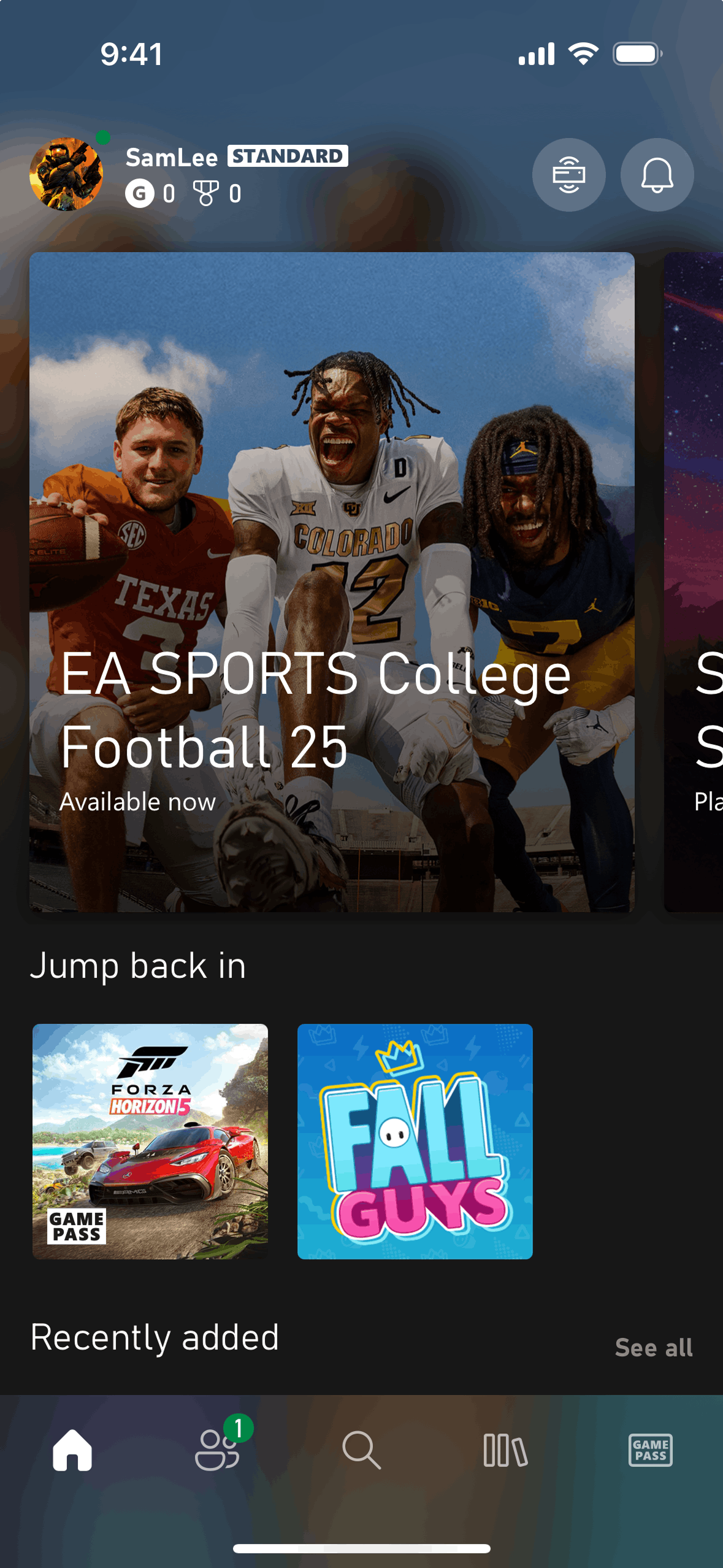Xbox iOS Entertainment interface screenshot 1