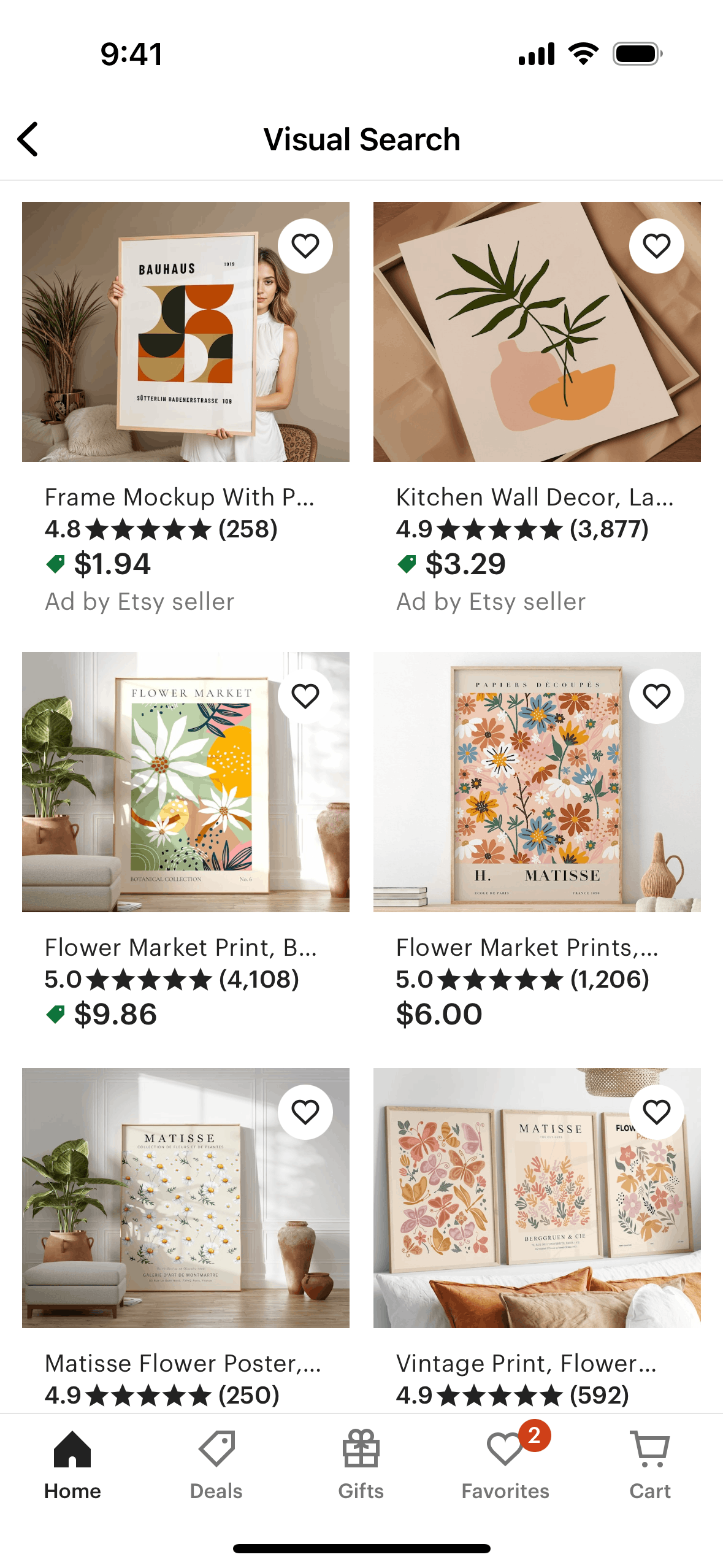 Finding similar items on Etsy (ios) screen 2