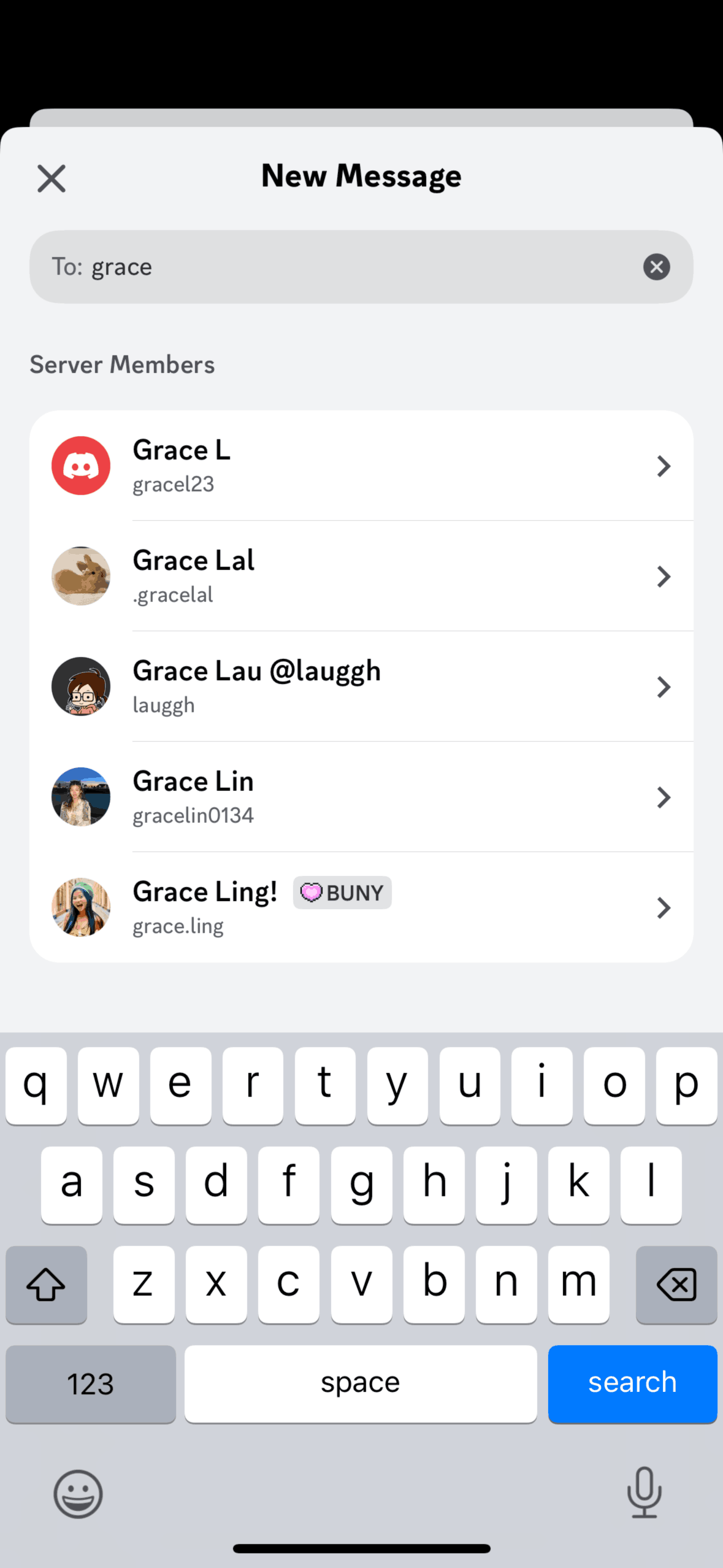 Searching a friend on Discord (ios) screen 2