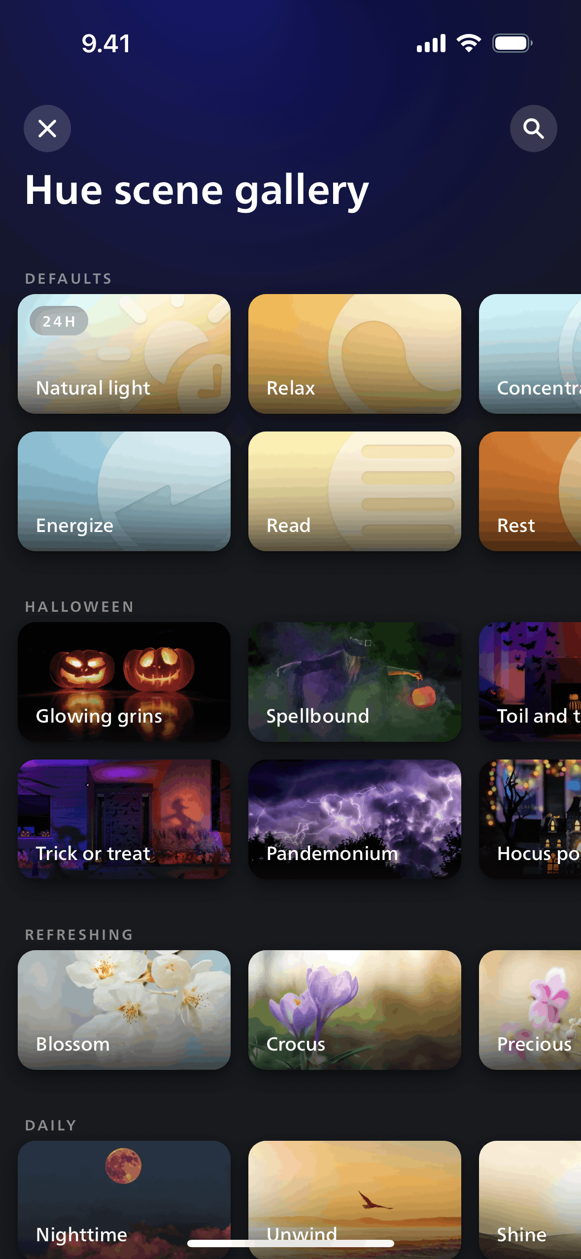 Philips Hue iOS Lifestyle interface screenshot 1