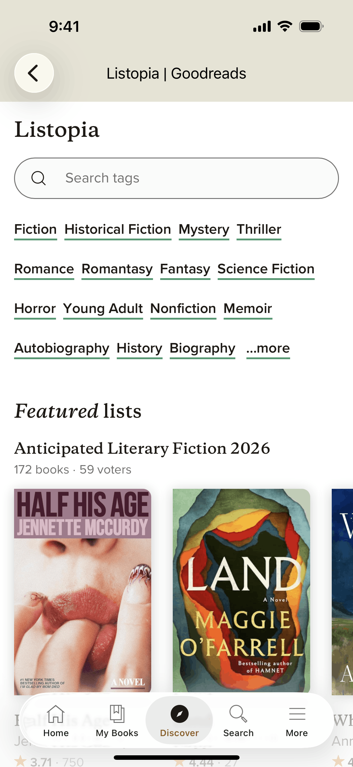 Goodreads iOS Education interface screenshot 3